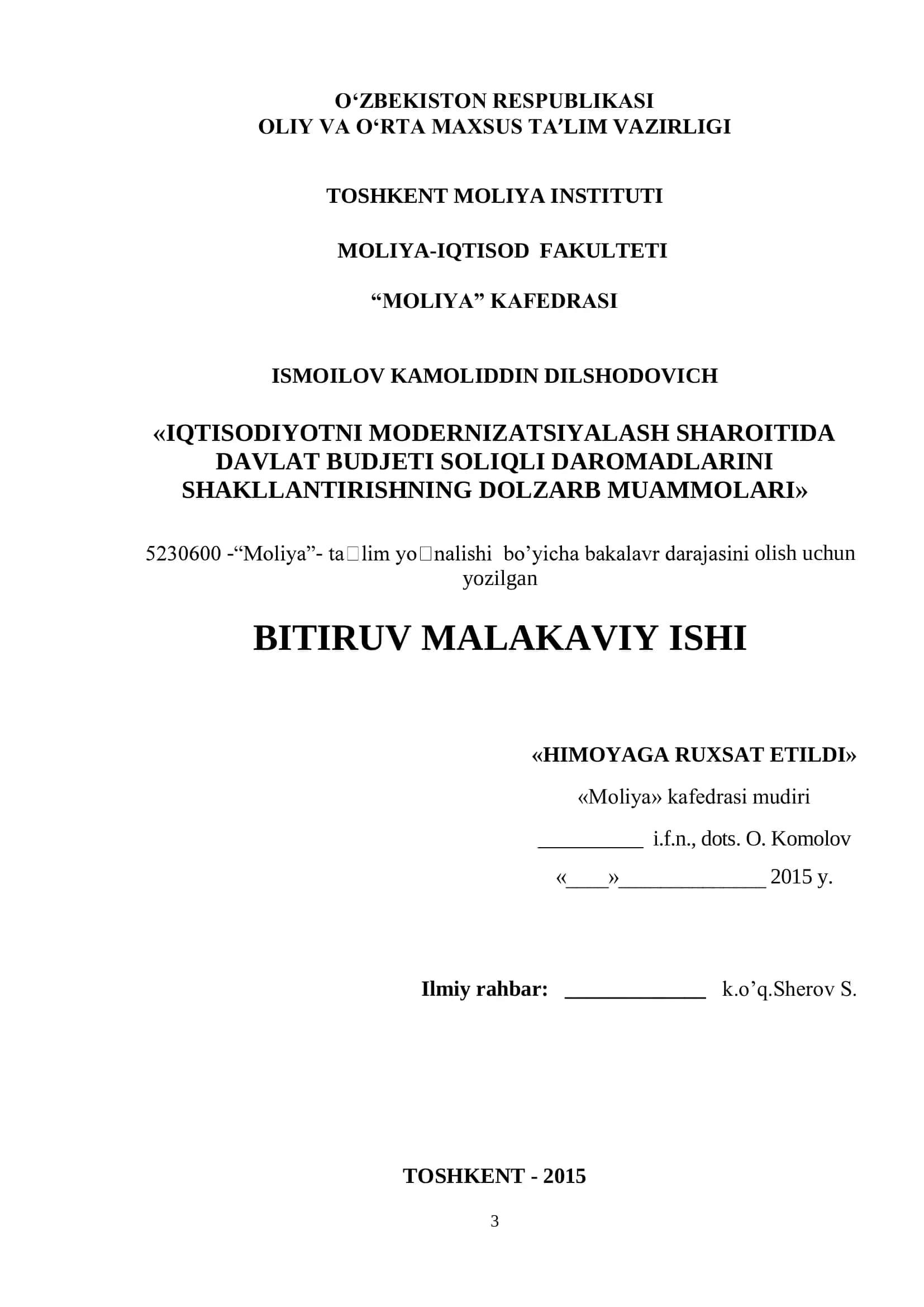 DAVLAT BUDJETI DAROMADLARINI SHAKLLANISHI-NING NAZARIY, TASHKILIY-HUQUQIY ASOSLARI