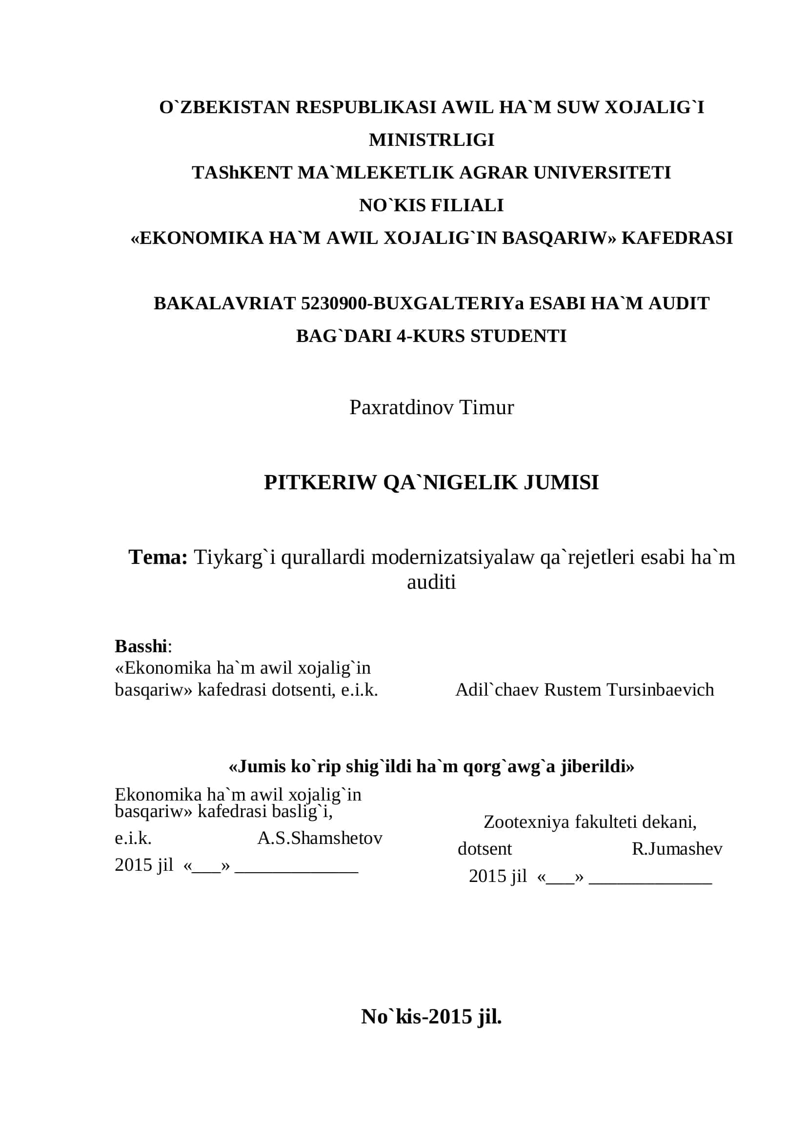 PITKERIW QA`NIGELIK JUMISI