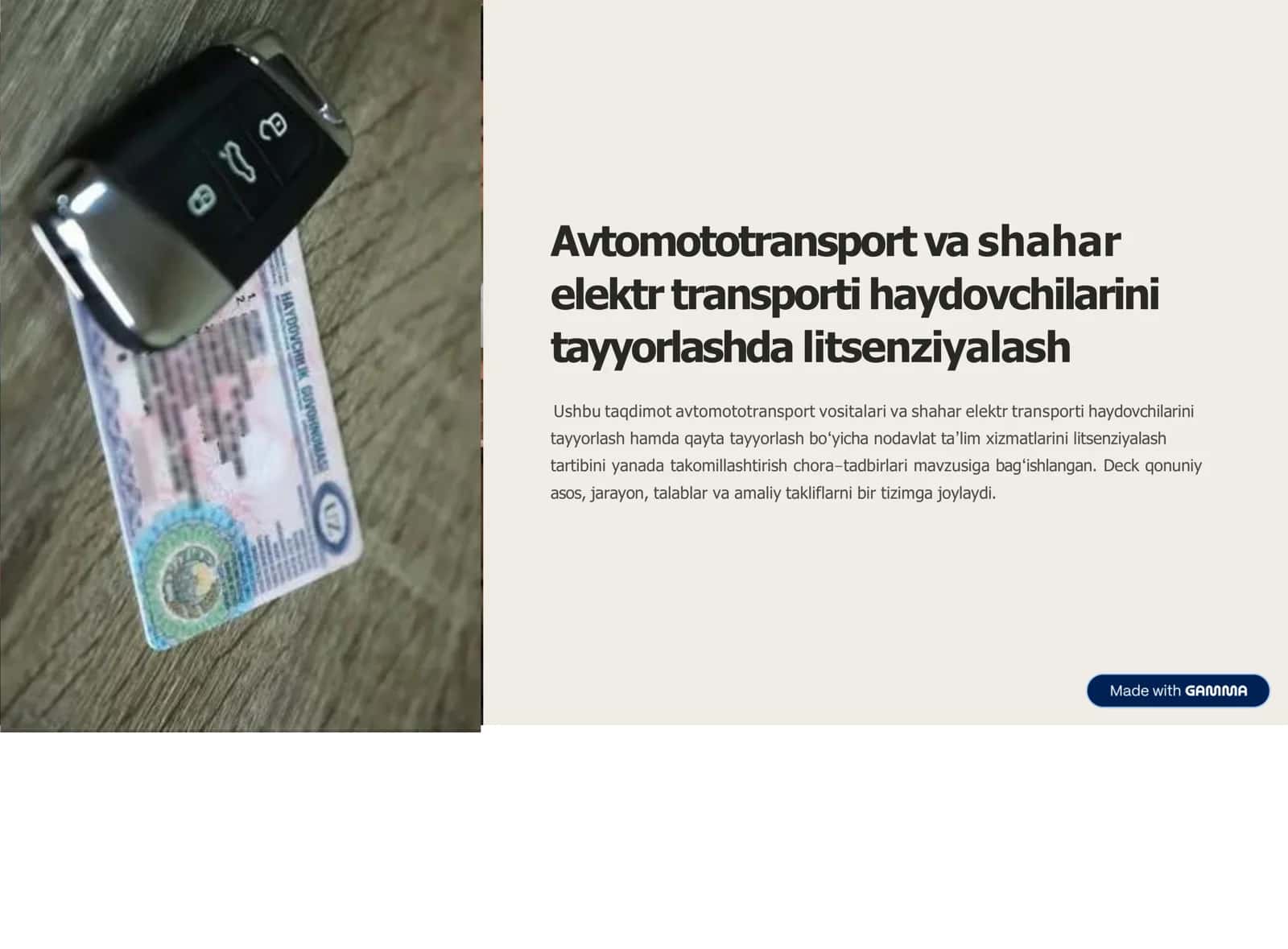 Avtomototransport va shahar elektr transporti haydovchilarini tayyorlashda litsenziyalash