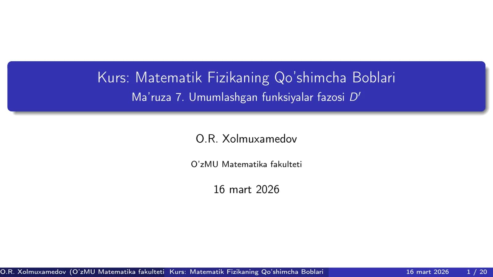 Umumlashgan funksiyalar fazosi D`