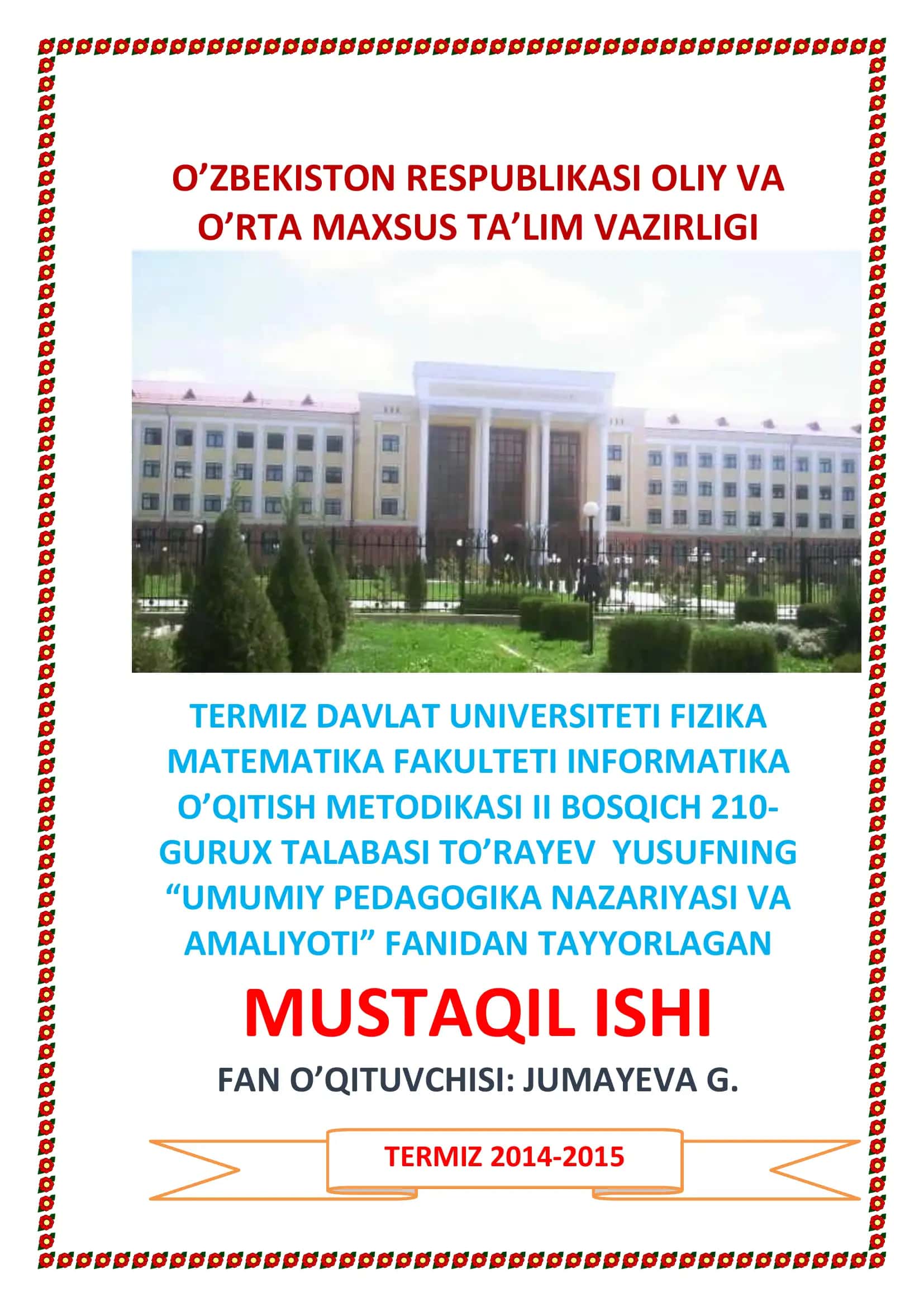 Pedagogika fan sifatida, uning predmeti, maqsad va vazifalari