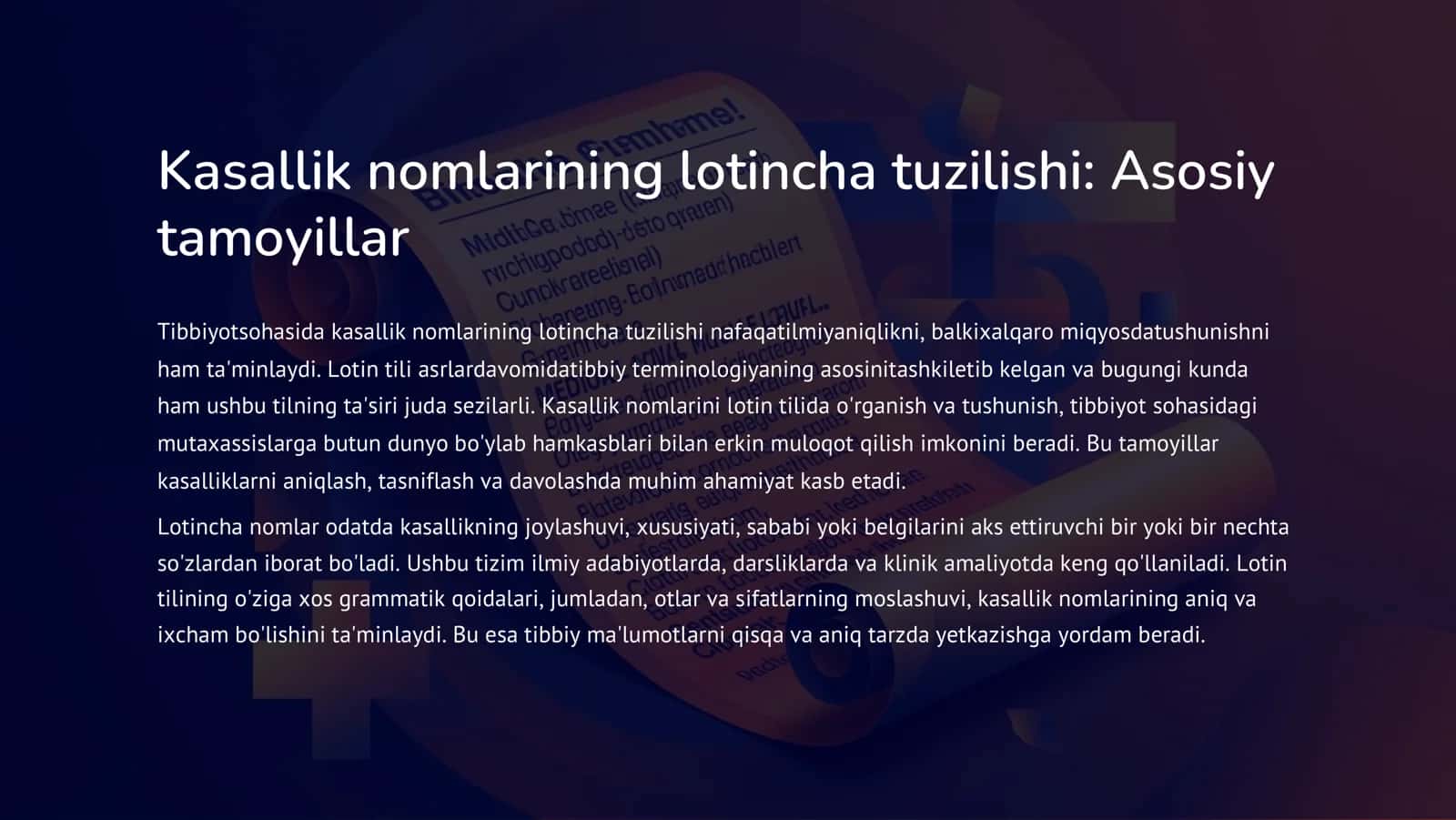 Tibbiy terminologiyadan kasallik nomlarini o'rganish