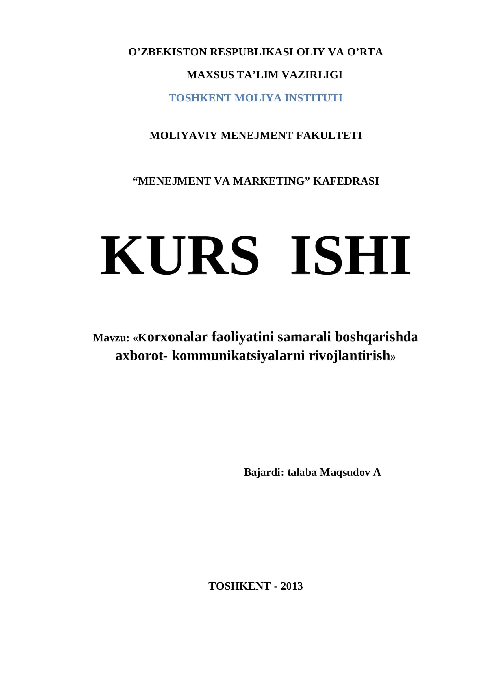 Korxonalar faoliyatini samarali boshqarishda axborot- kommunikatsiyalarni rivojlantirish