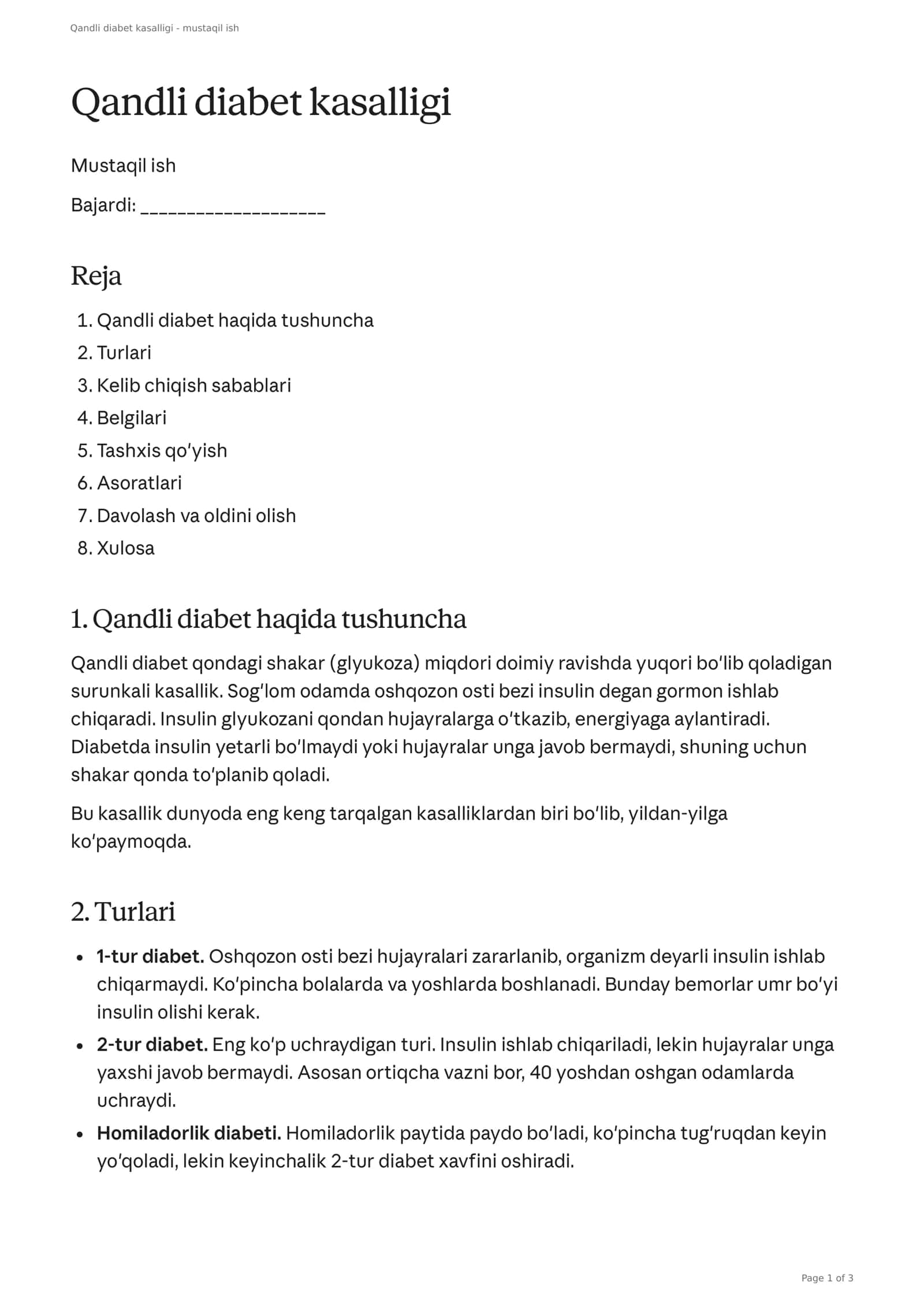 Qandli Diabet Kasalligi