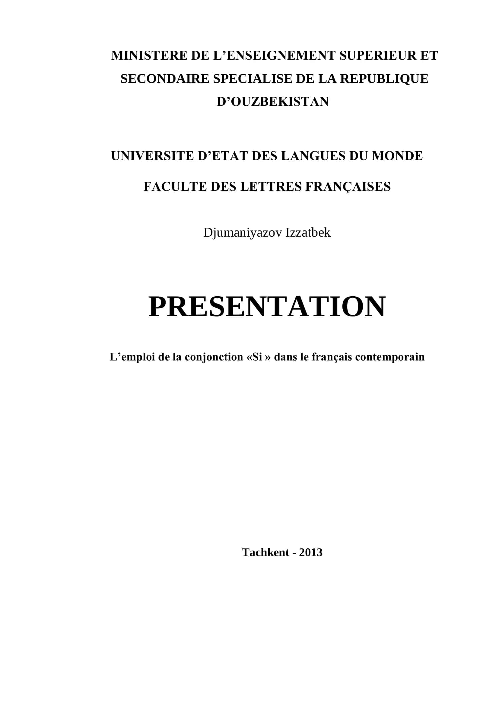 EMPLOI DE LA CONJONCTION SI DANS LES PROPOSITIONS FRANÇAISES