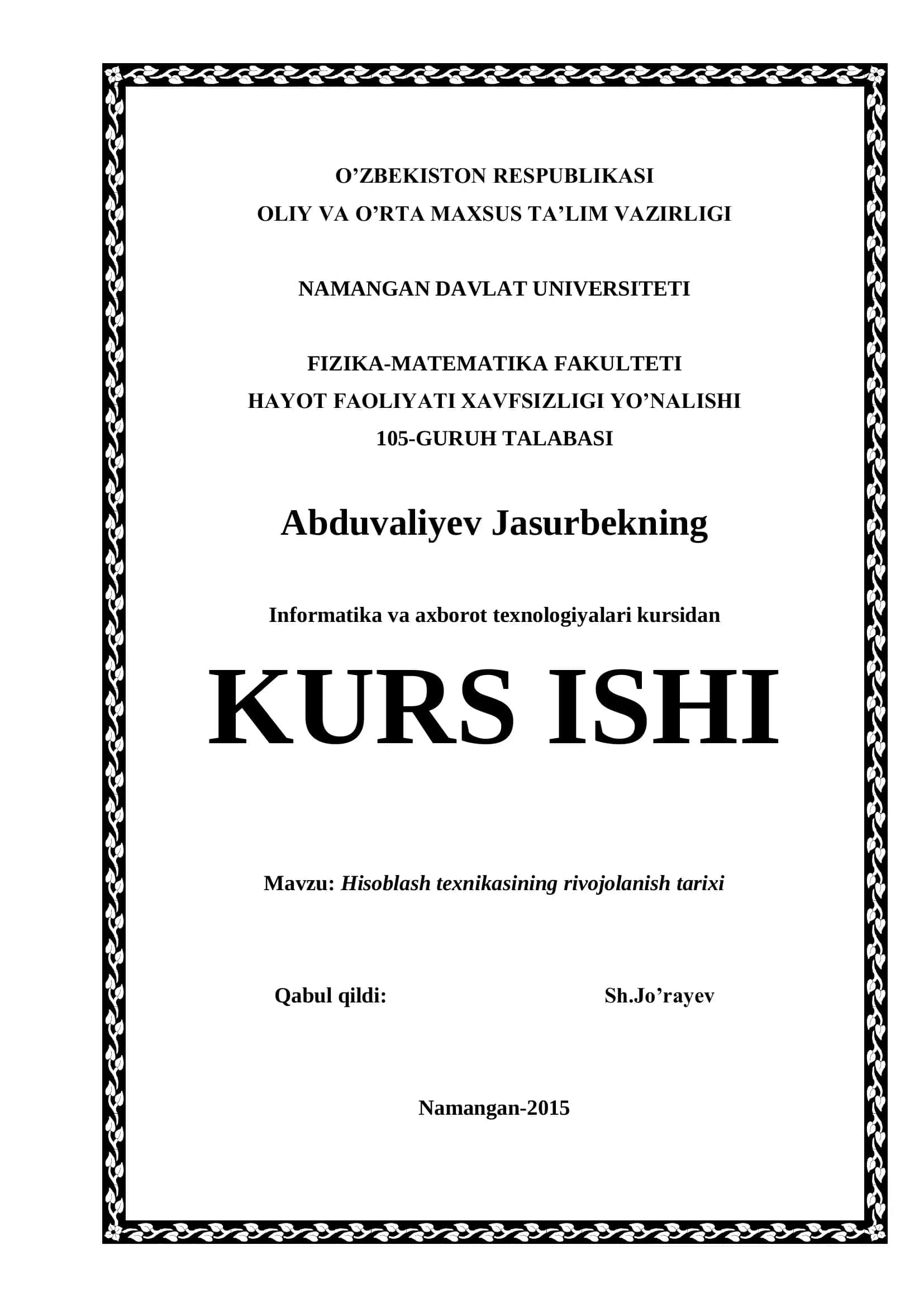 Informatika va axborot texnologiyalari kursi