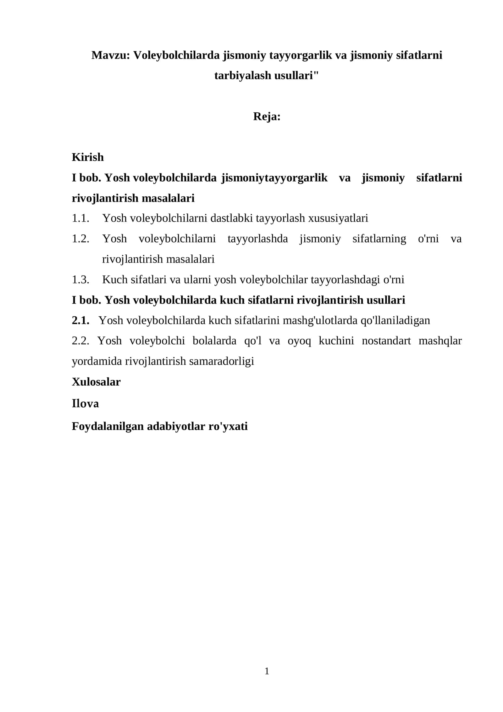 Voleybolchilarda jismoniy tayyorgarlik va jismoniy sifatlarni tarbiyalash usullari