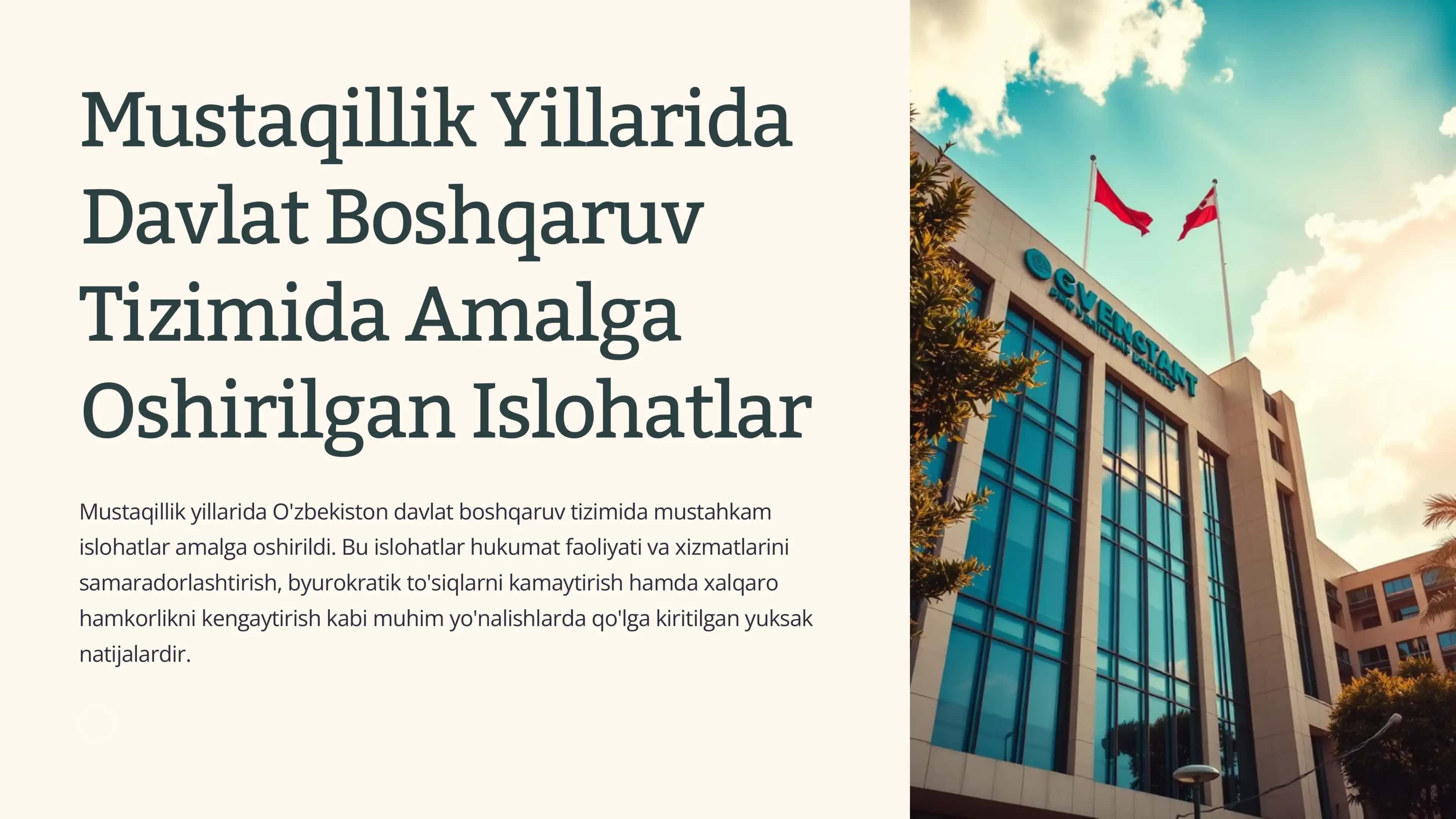 Mustaqillik Yillarida Davlat Boshqaruv Tizimida Amalga Oshirilgan Islohatlar