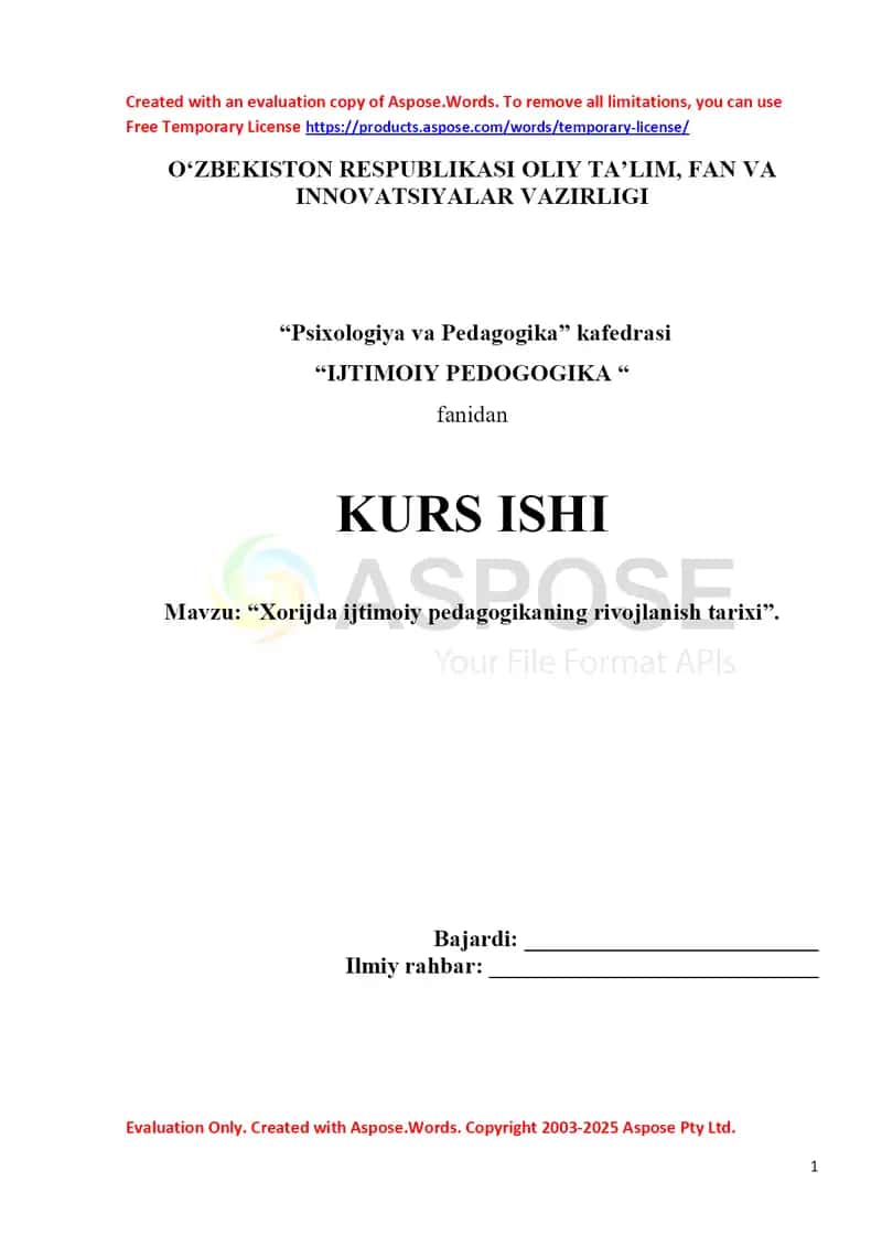 Xorijda ijtimoiy pedagogikaning rivojlanish tarixi