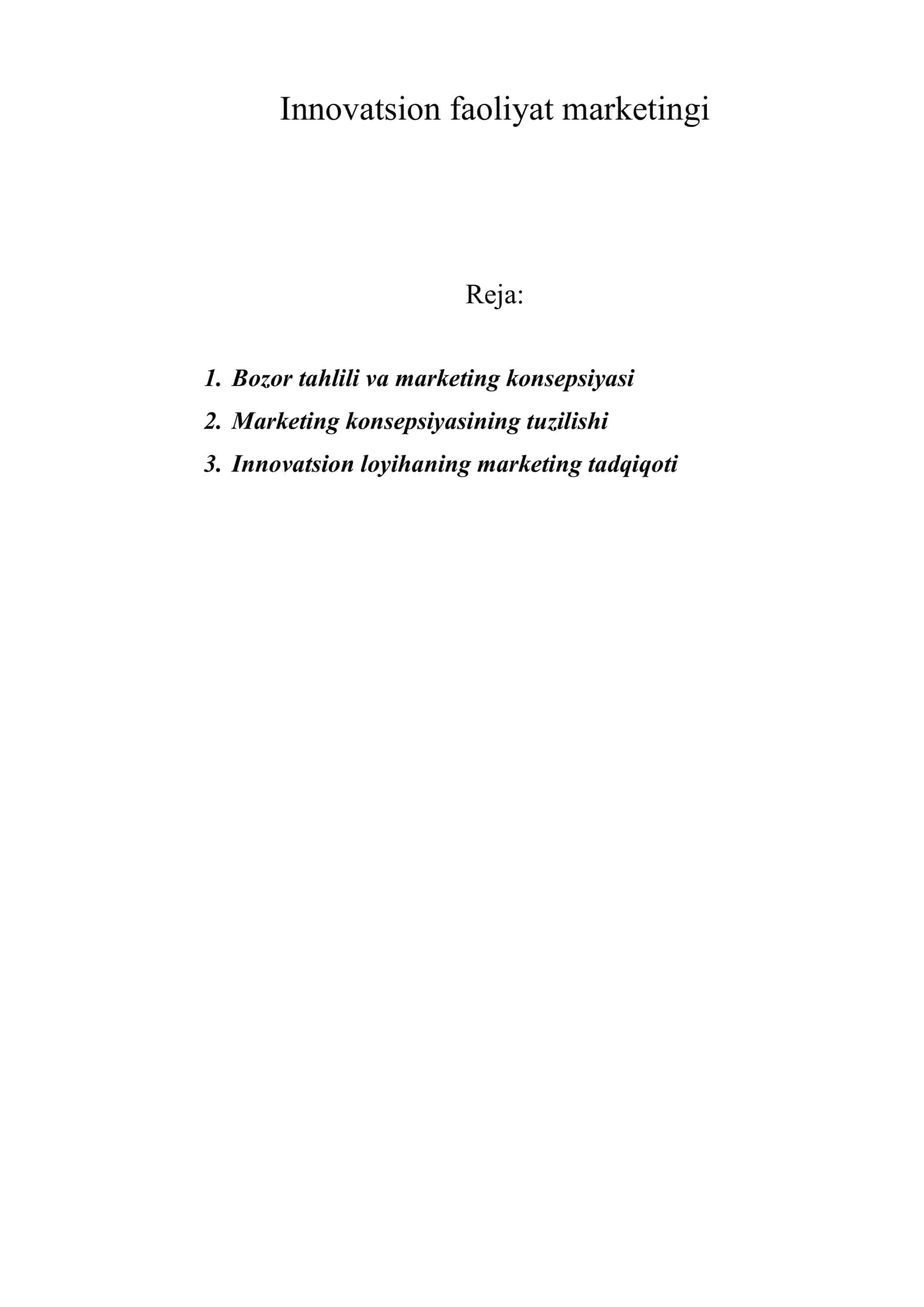 Innovatsion faoliyat marketingi