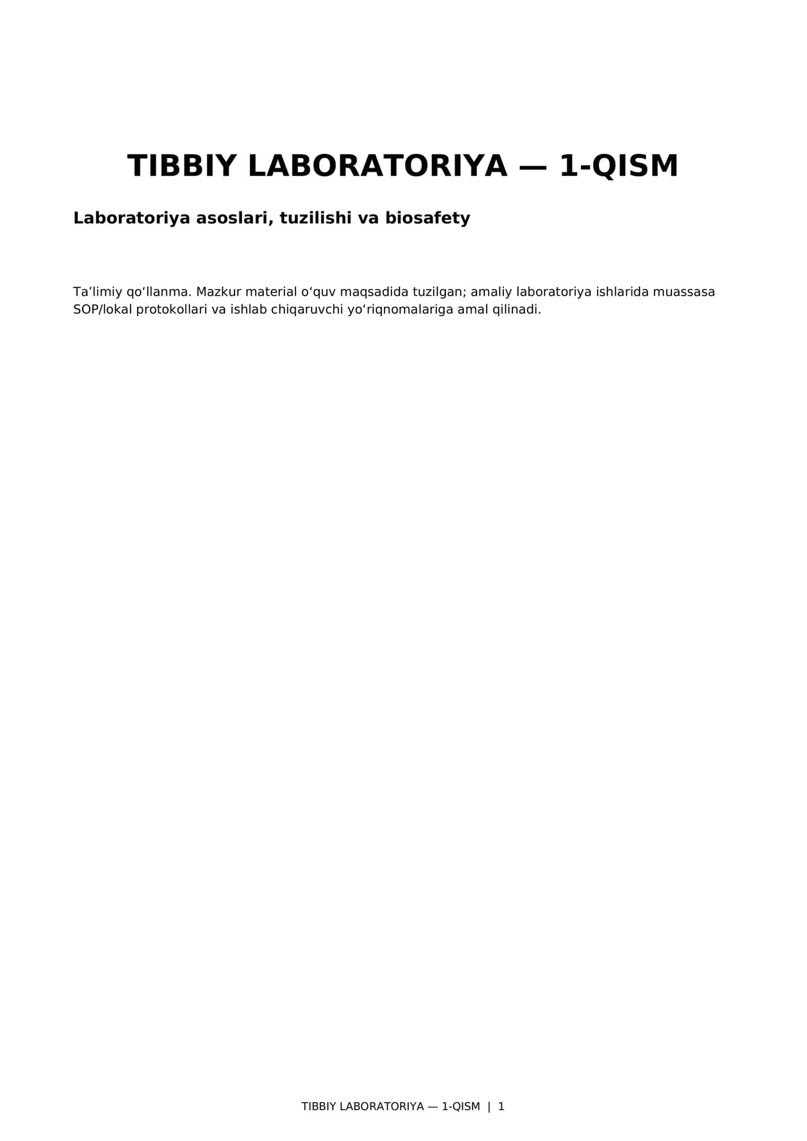 Tibbiy labaratoriya asoslari 1- qism#Tibbiyot #TibbiyLaboratoriya #Laboratoriya #LaboratoriyaAsoslari #TibbiyDiagnostika #Gematologiya #Biokimyo #Mikrobiologiya #Biosafety #LaboratoriyaXavfsizligi #TibbiyotTalabalari #OquvQollanma #Amaliyot #Tibbiyot #Meditsina #Tibbiyot #TibbiyLaboratoriya #Laboratoriya #LaboratoriyaAsoslari #TibbiyDiagnostika #Gematologiya #Biokimyo #Mikrobiologiya #Biosafety #LaboratoriyaXavfsizligi #TibbiyotTalabalari #OquvQollanma #Amaliyot #Tibbiyot #Meditsina