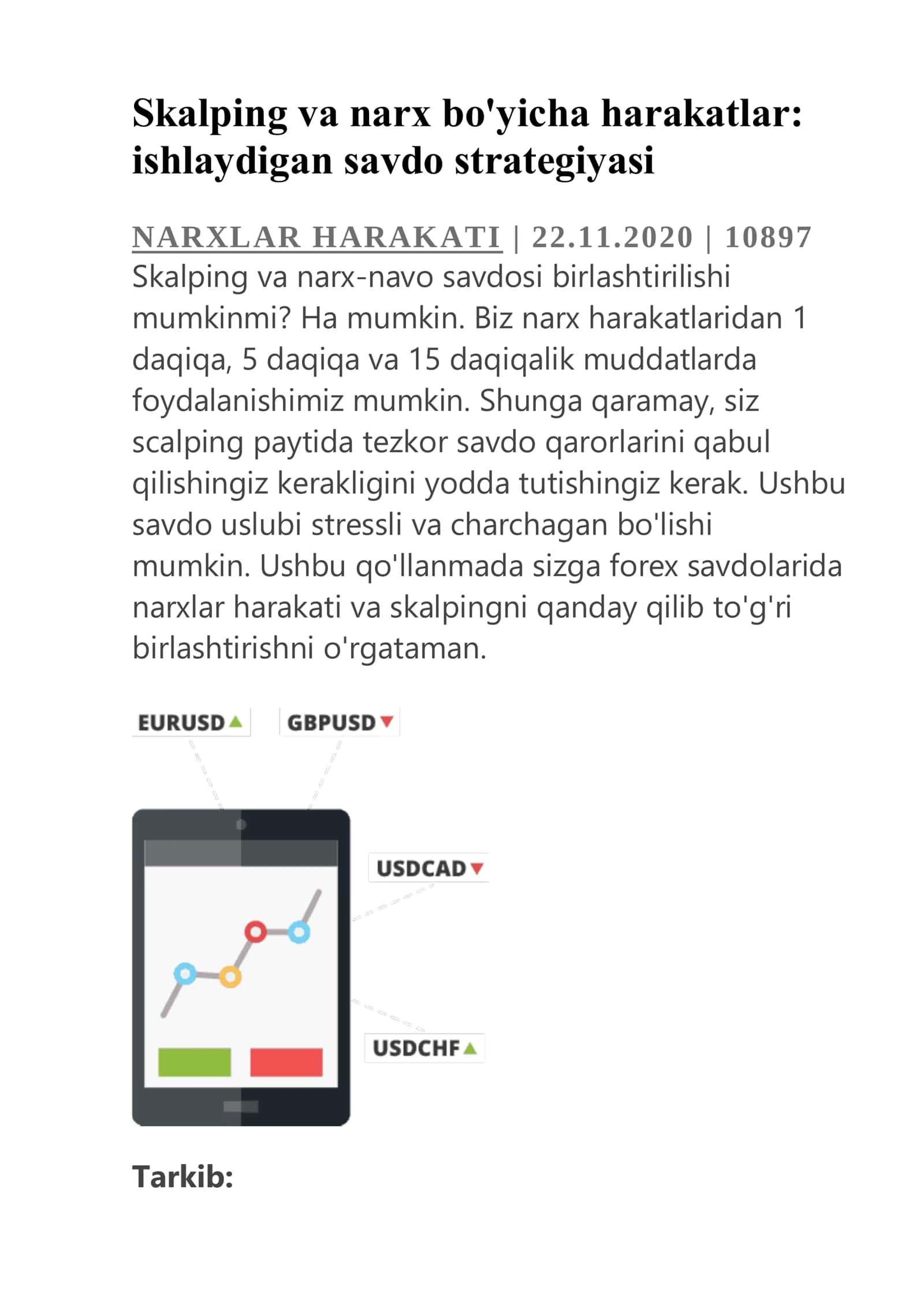 Skalping va narx bo'yicha harakatlar