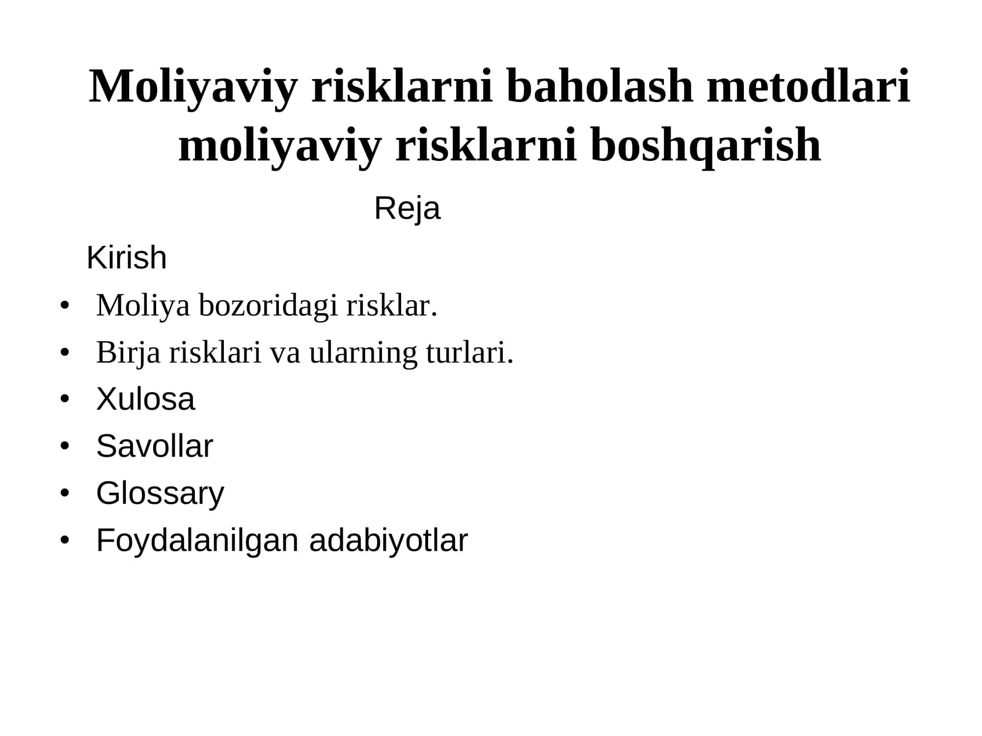 Moliyaviy risklarni baholash metodlari