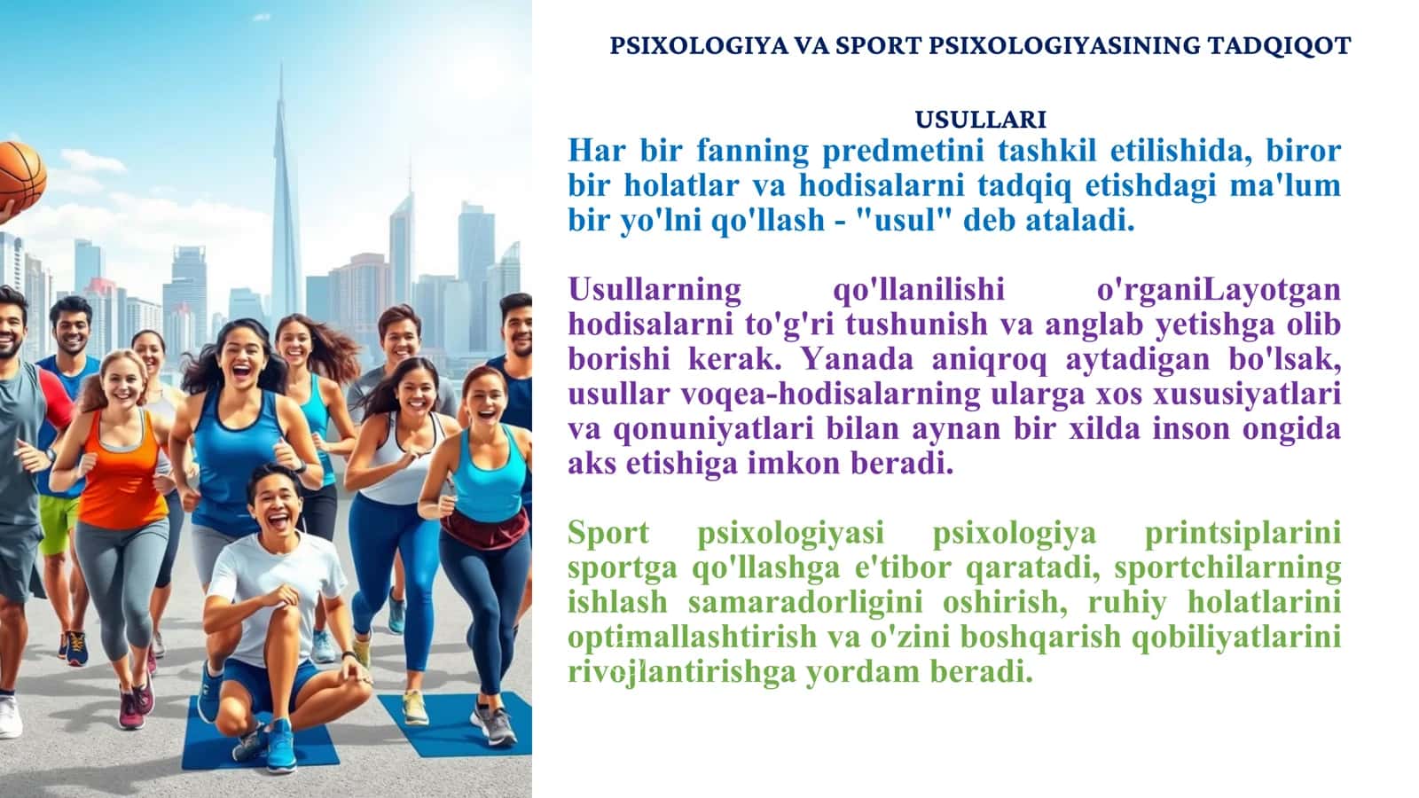 PSIXOLOGIYA VA SPORT PSIXOLOGIYASINING TADQIQOT USULLARI