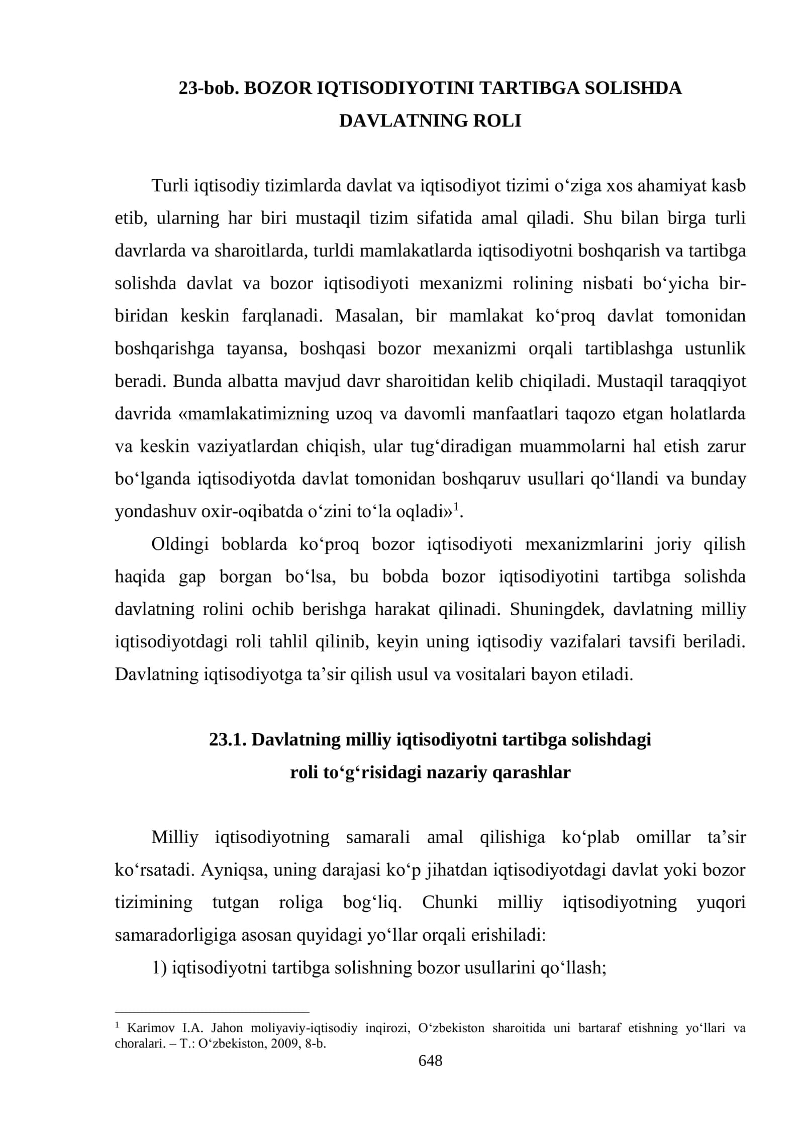 BOZOR IQTISODIYOTINI TARTIBGA SOLISHDA DAVLATNING ROLI