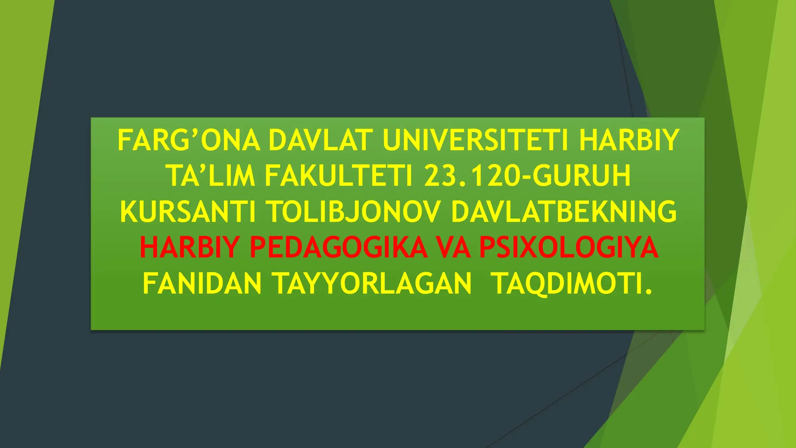 Harbiy Pedagogika va Psixologiya