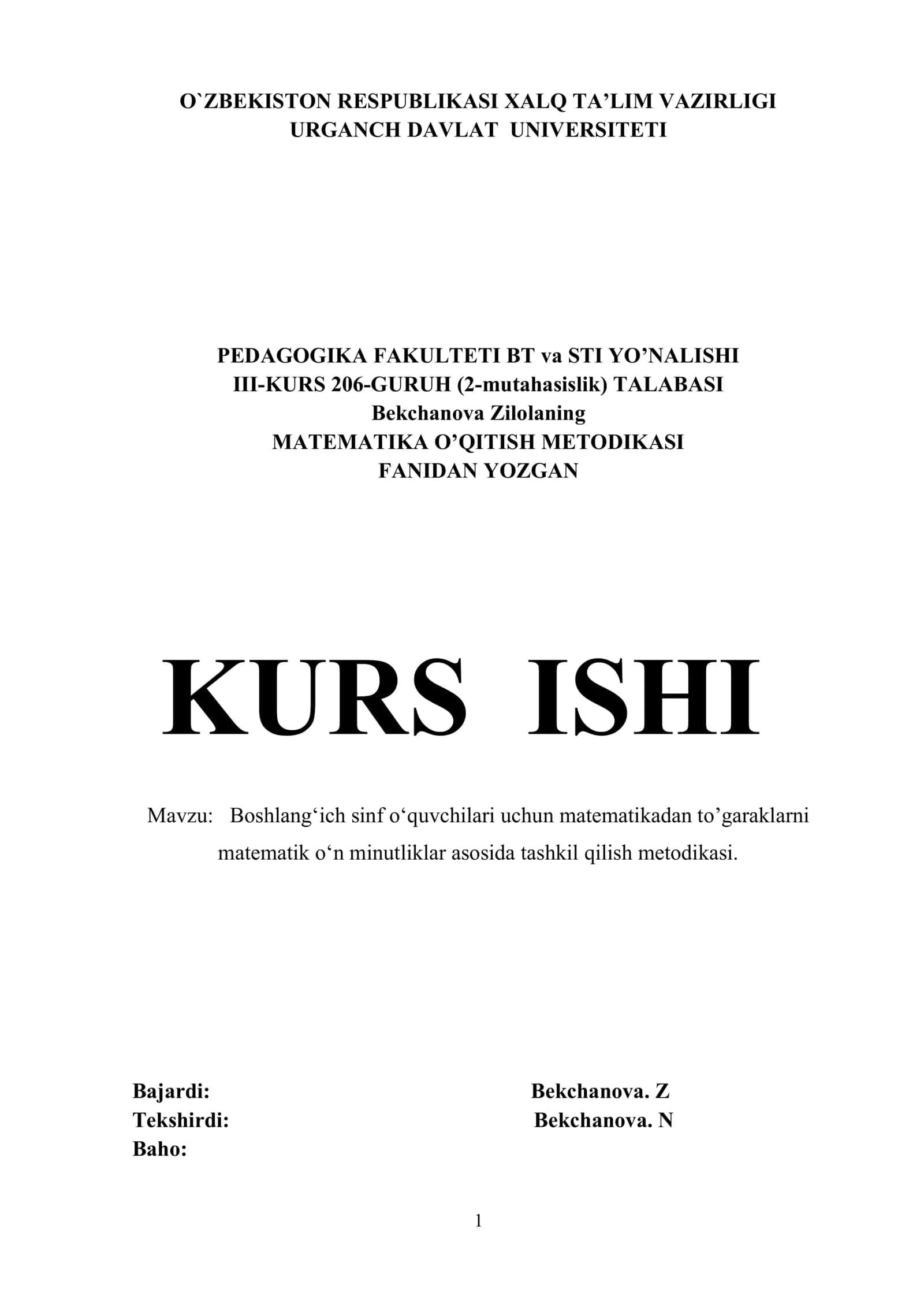 MATEMATIKA O’QITISH METODIKASI