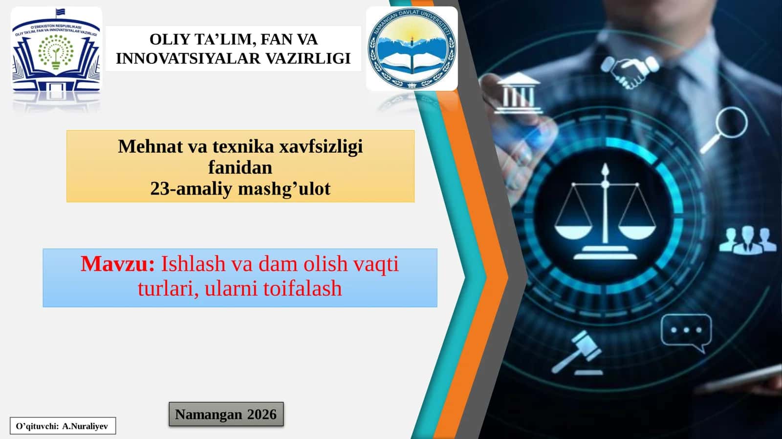 Ishlash va dam olish vaqti turlari, ularni toifalash