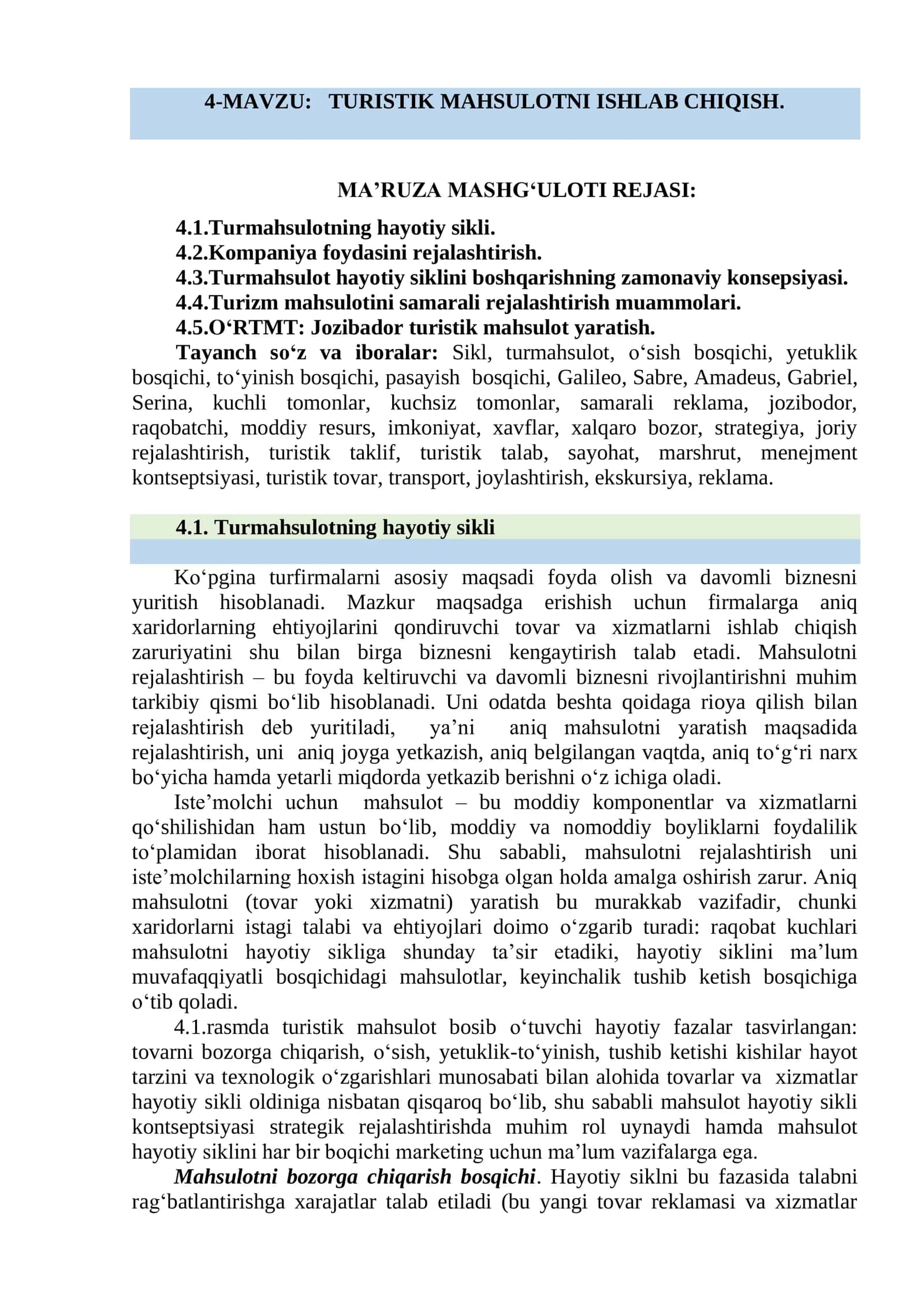 TURISTIK MAHSULOTNI ISHLAB CHIQISH