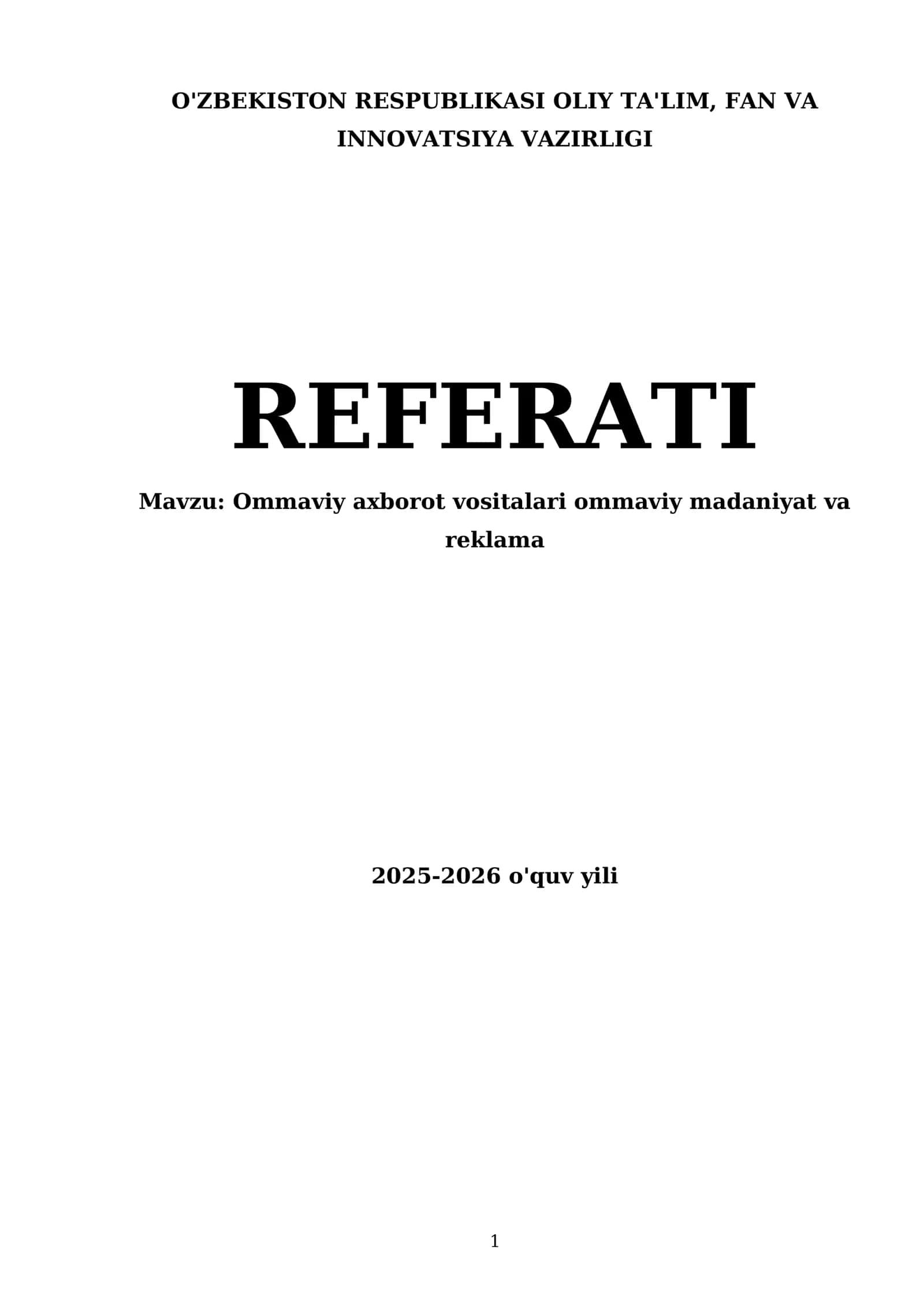 Ommaviy axborot vositalari ommaviy madaniyat va reklama