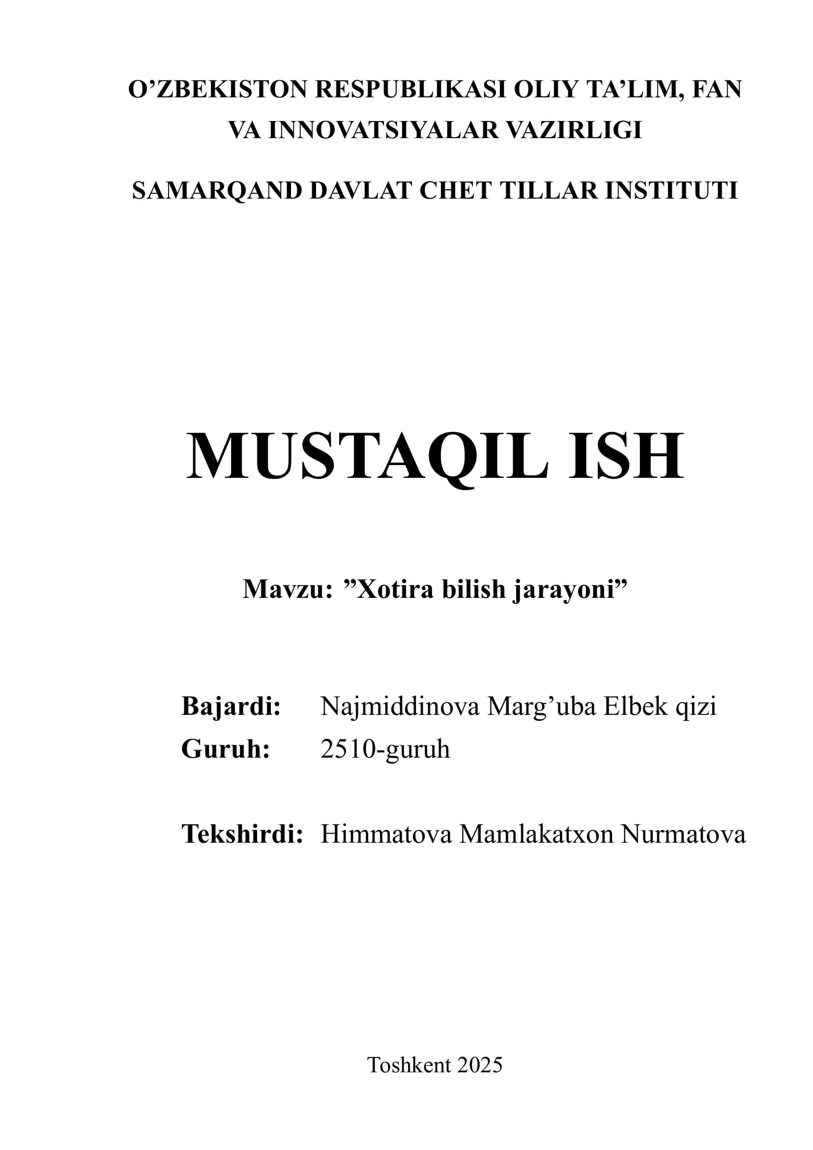 Xotira bilish jarayoni