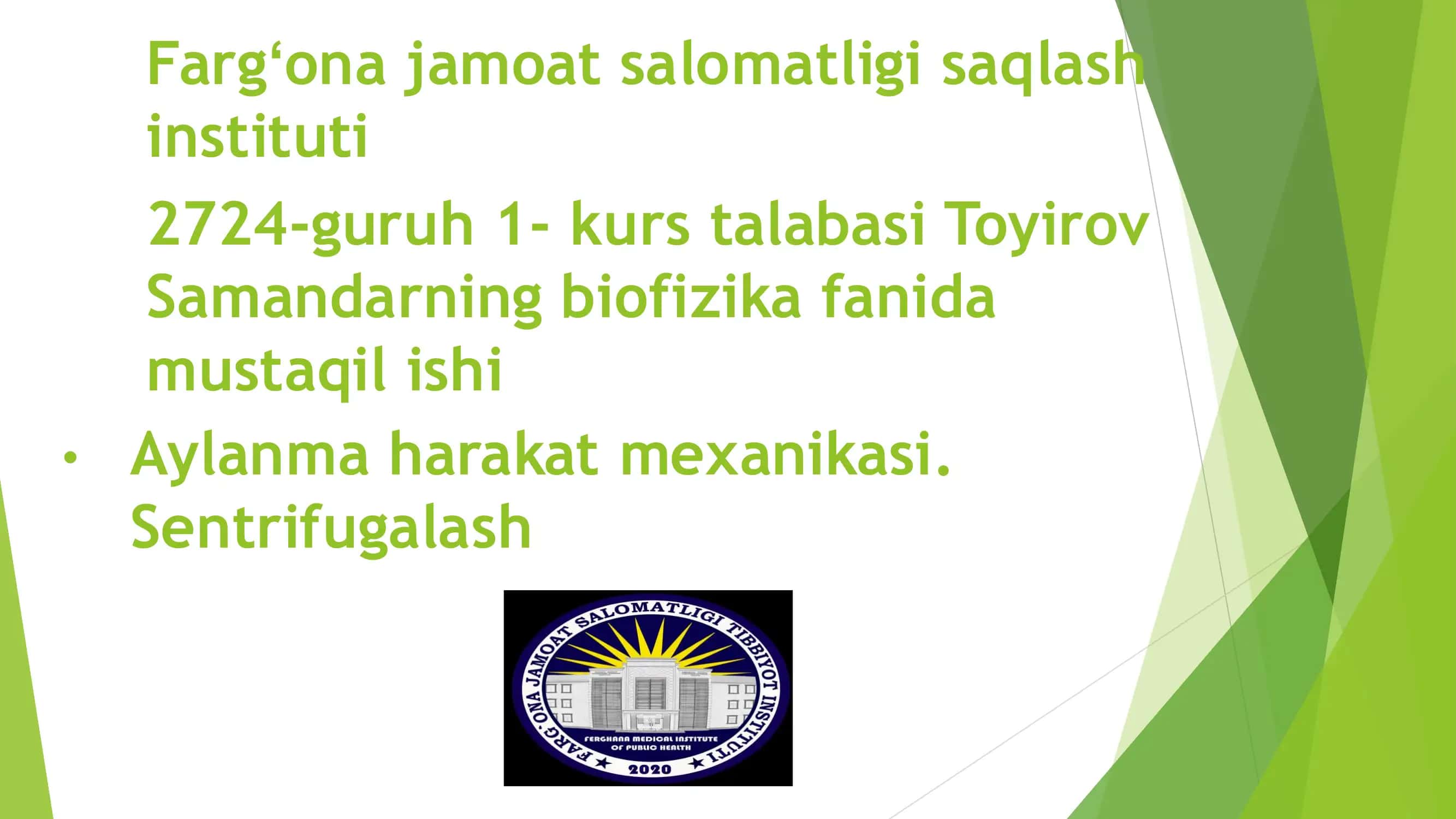 Biofizika fanida Aylanma harakat Mexanikasi
