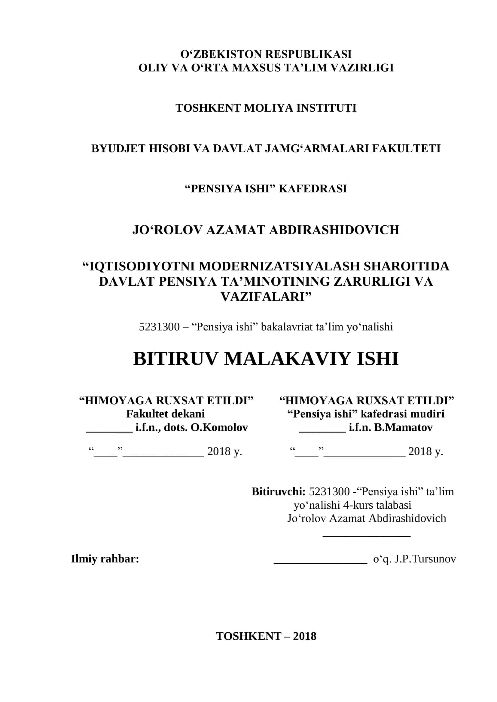 O'zbekiston Respublikasi Davlat Pensiya Ishi