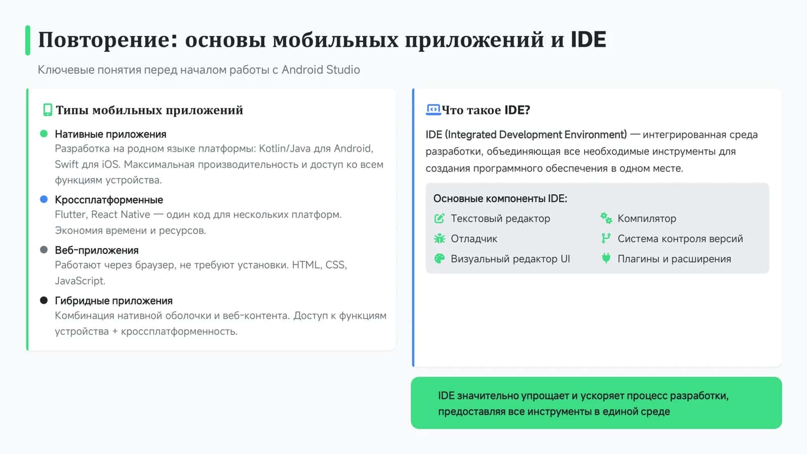 Основы мобильных приложений и IDE