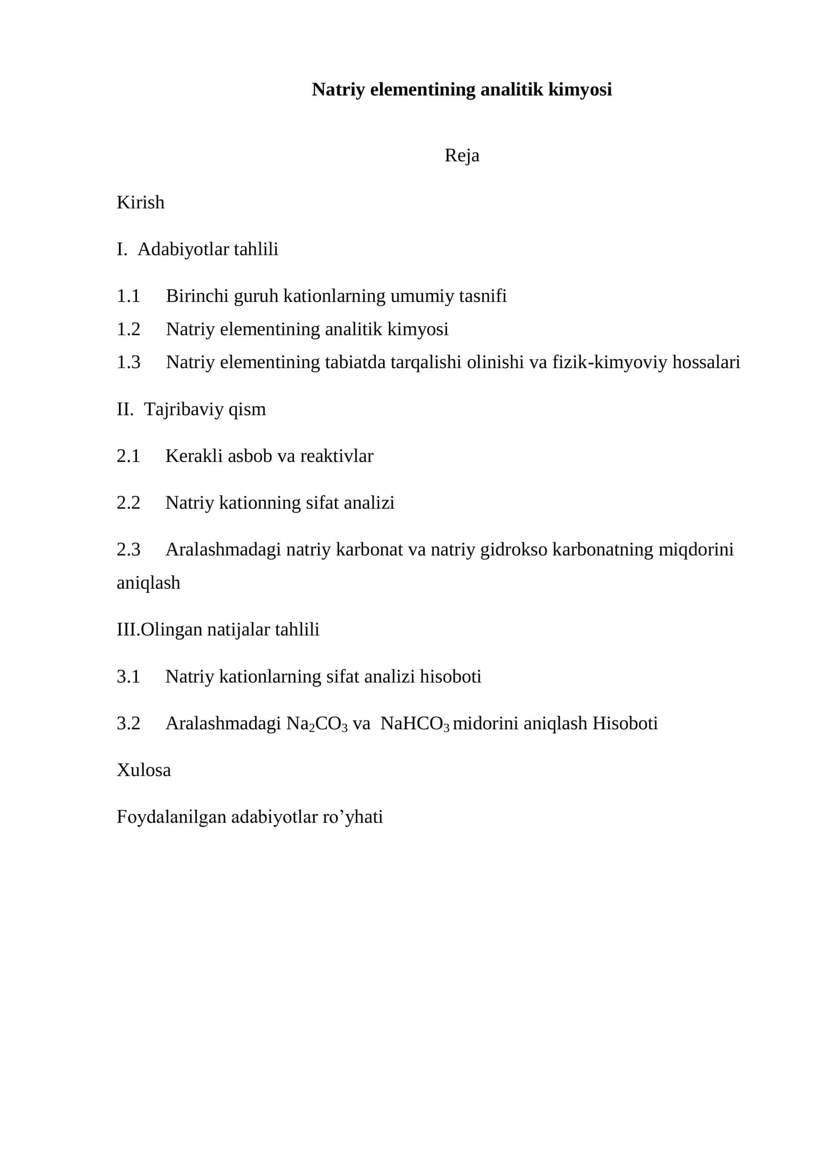 Natriy elementining analitik kimyosi