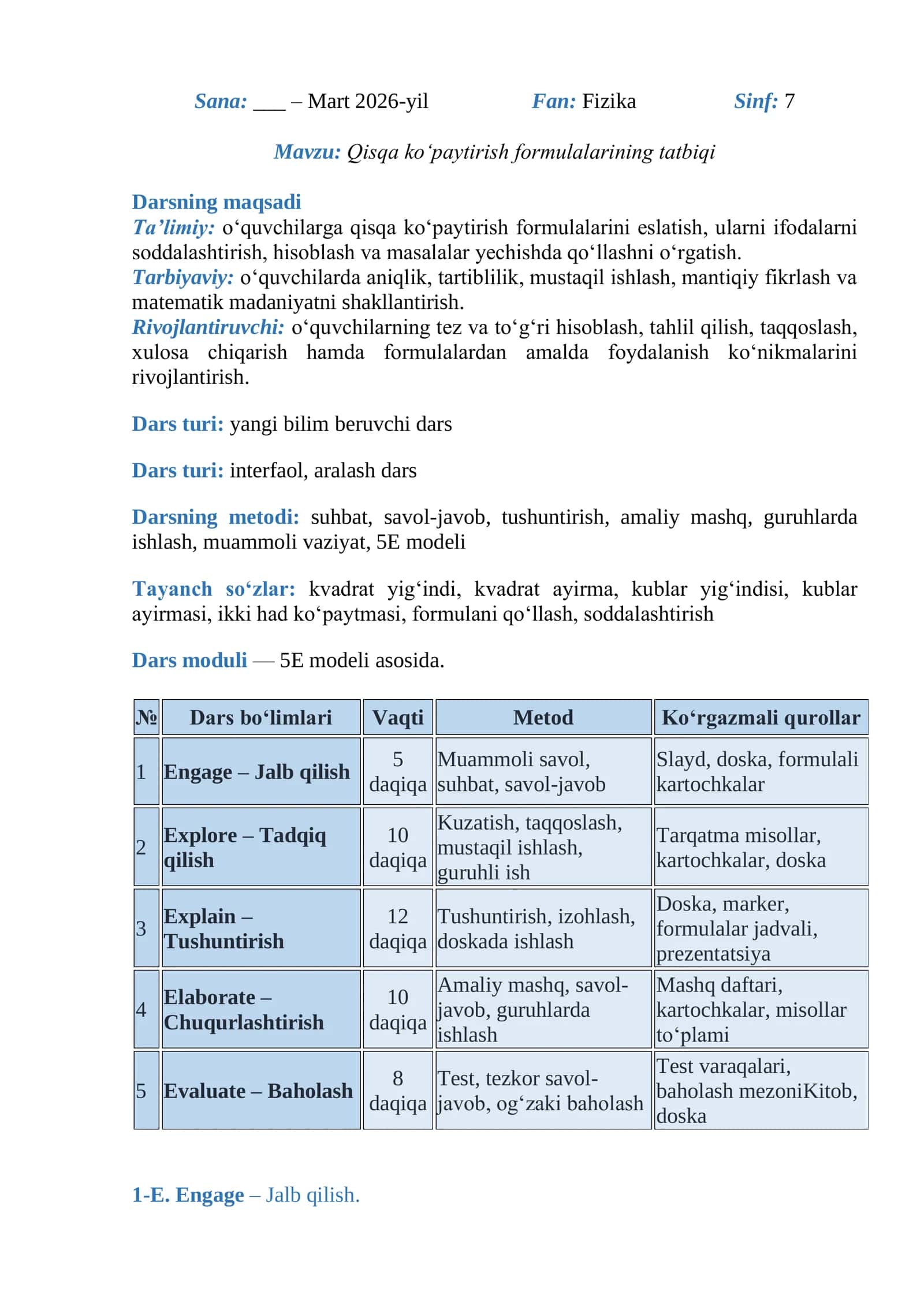 Qisqa ko‘paytirish formulalarining tatbiqi