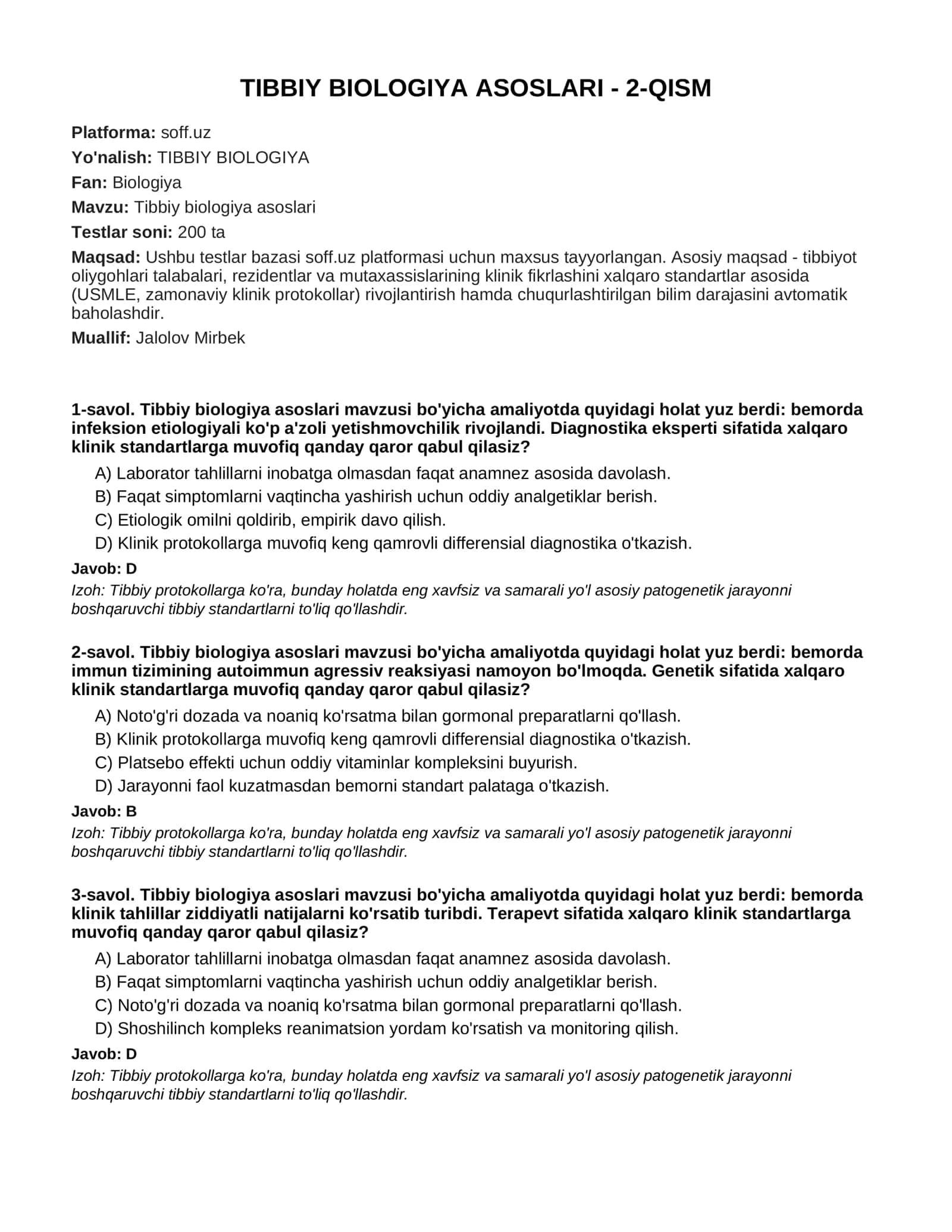 TIBBIY BIOLOGIYA ASOSLARI - 2-QISM