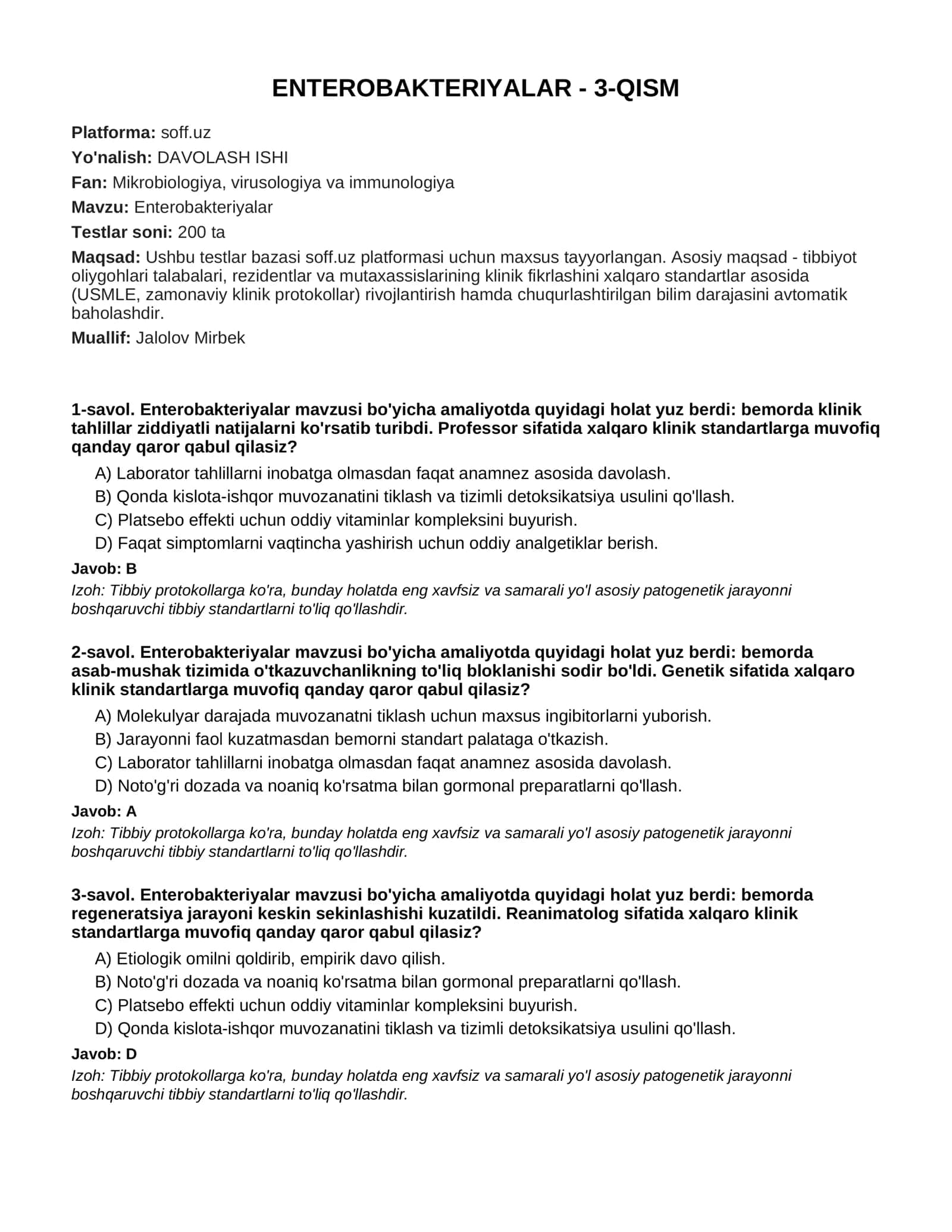 ENTEROBAKTERIYALAR - 3-QISM