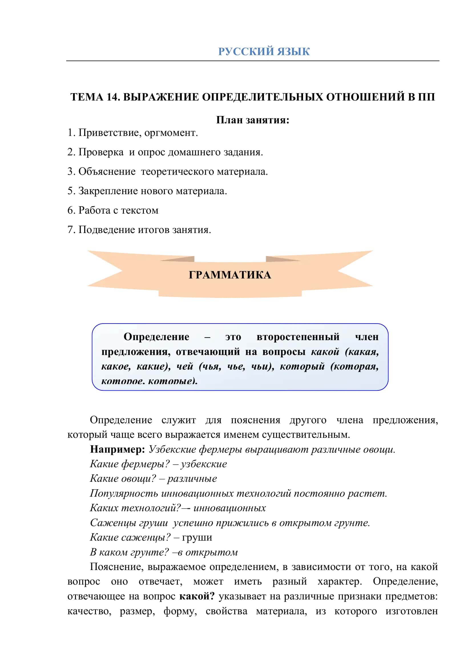 ТЕМА 14. ВЫРАЖЕНИЕ ОПРЕДЕЛИТЕЛЬНЫХ ОТНОШЕНИЙ В ПП