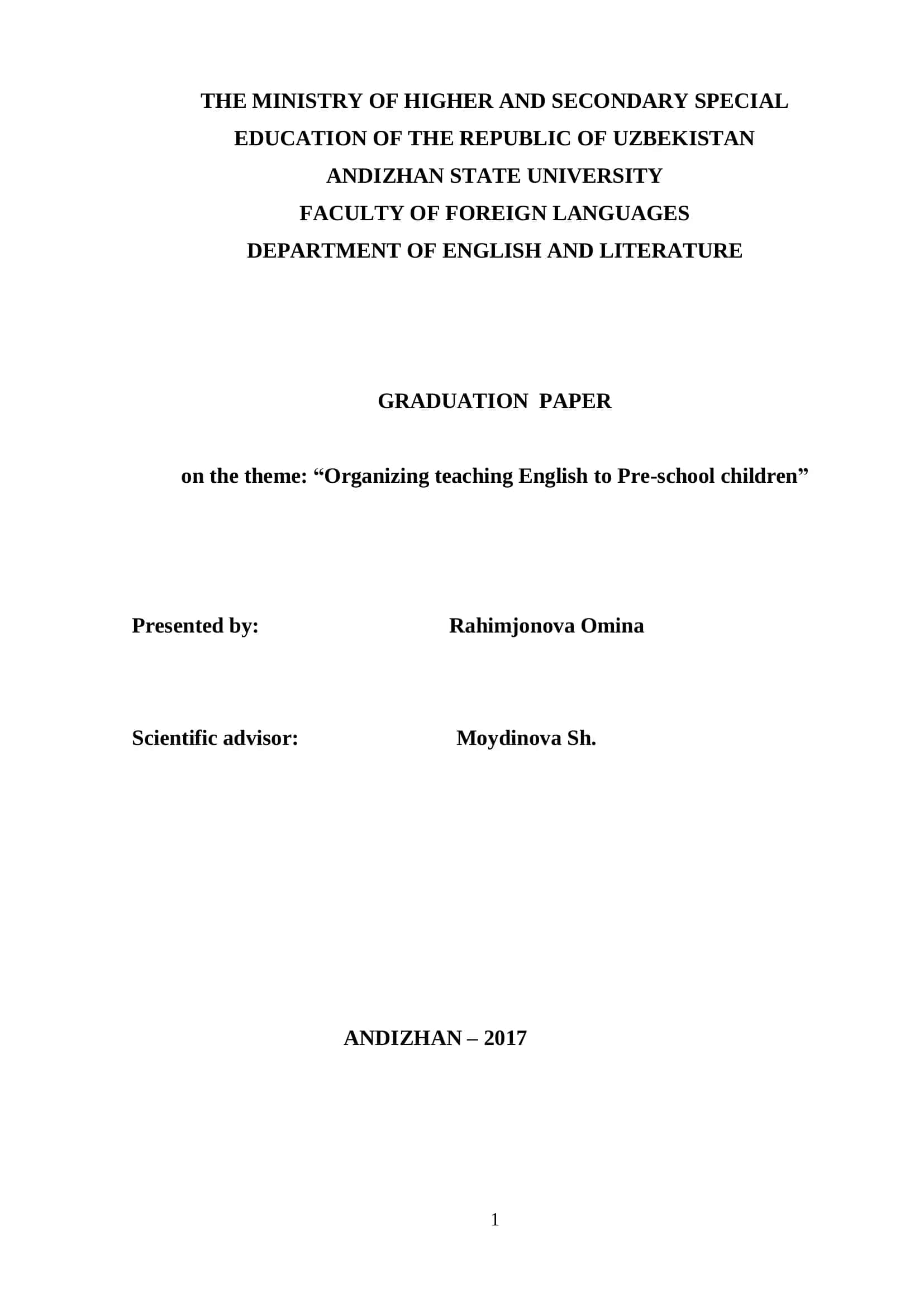Organizing teaching English to Pre-school children