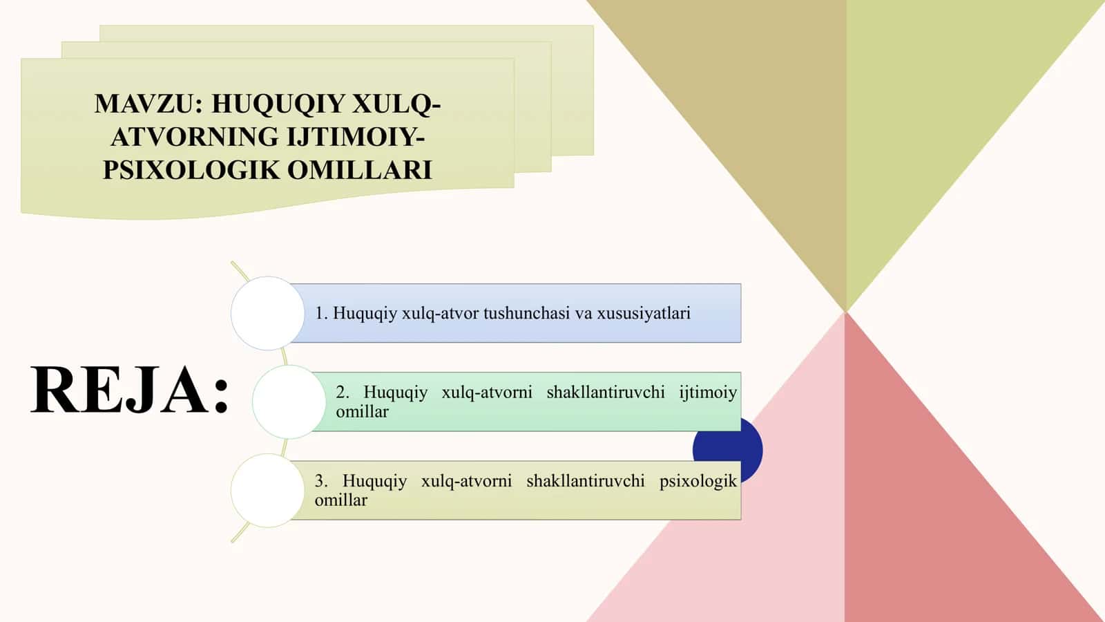 HUQUQIY XULQ-ATVORNING IJTIMOIY-PSIXOLOGIK OMILLARI