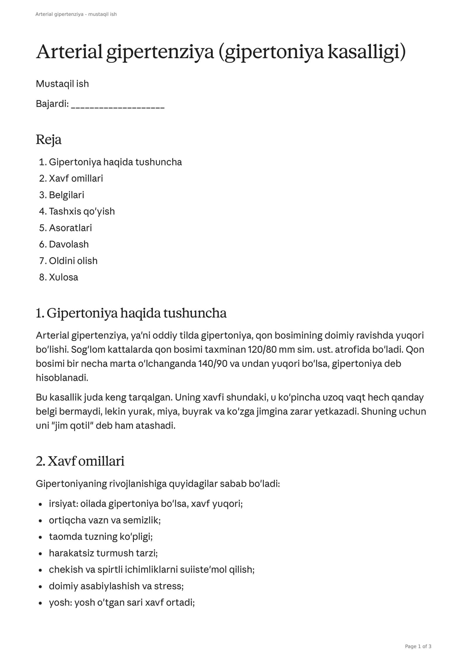 Arterial gipertenziya (gipertoniya kasalligi)