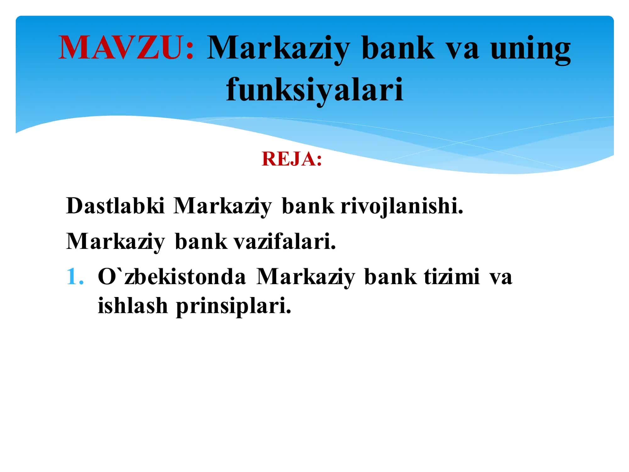 Markaziy bank va uning funksiyalari