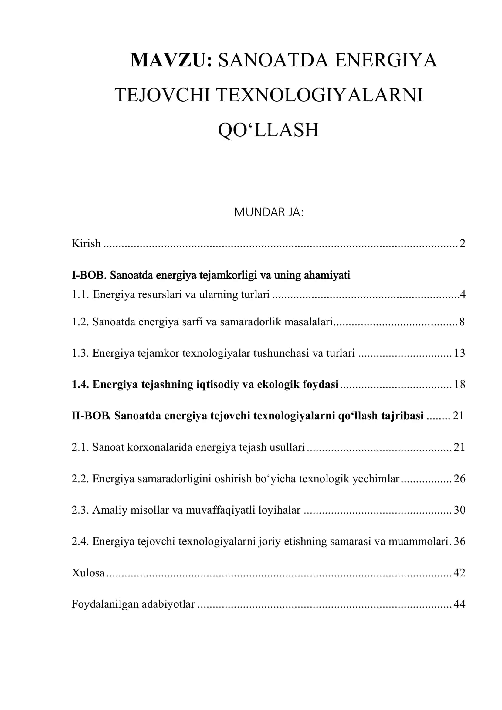 SANOATDA ENERGIYA TEJOVCHI TEXNOLOGIYALARNI QO‘LLASH
