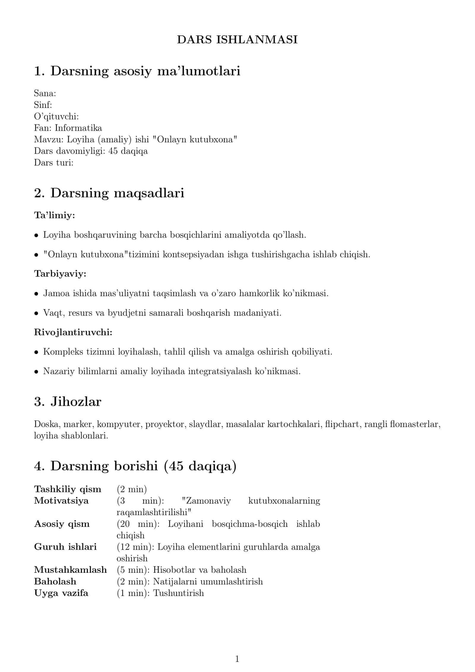 Loyiha (amaliy) ishi "Onlayn kutubxona"