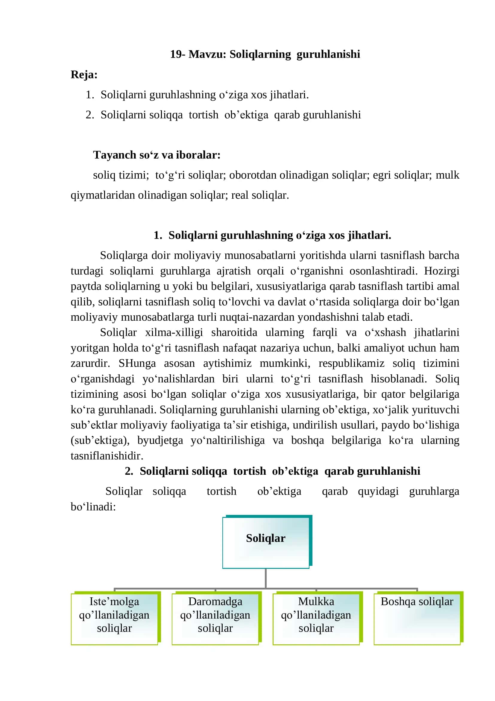 Soliqlarning guruhlanishi