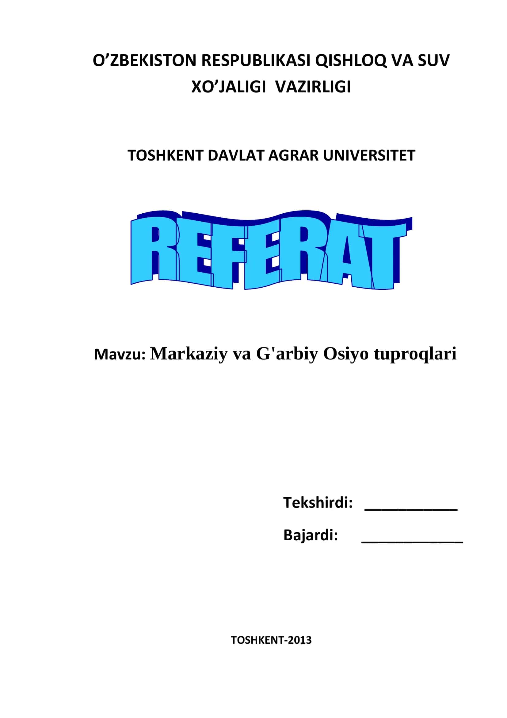 Markaziy va G'arbiy Osiyo tuproqlari