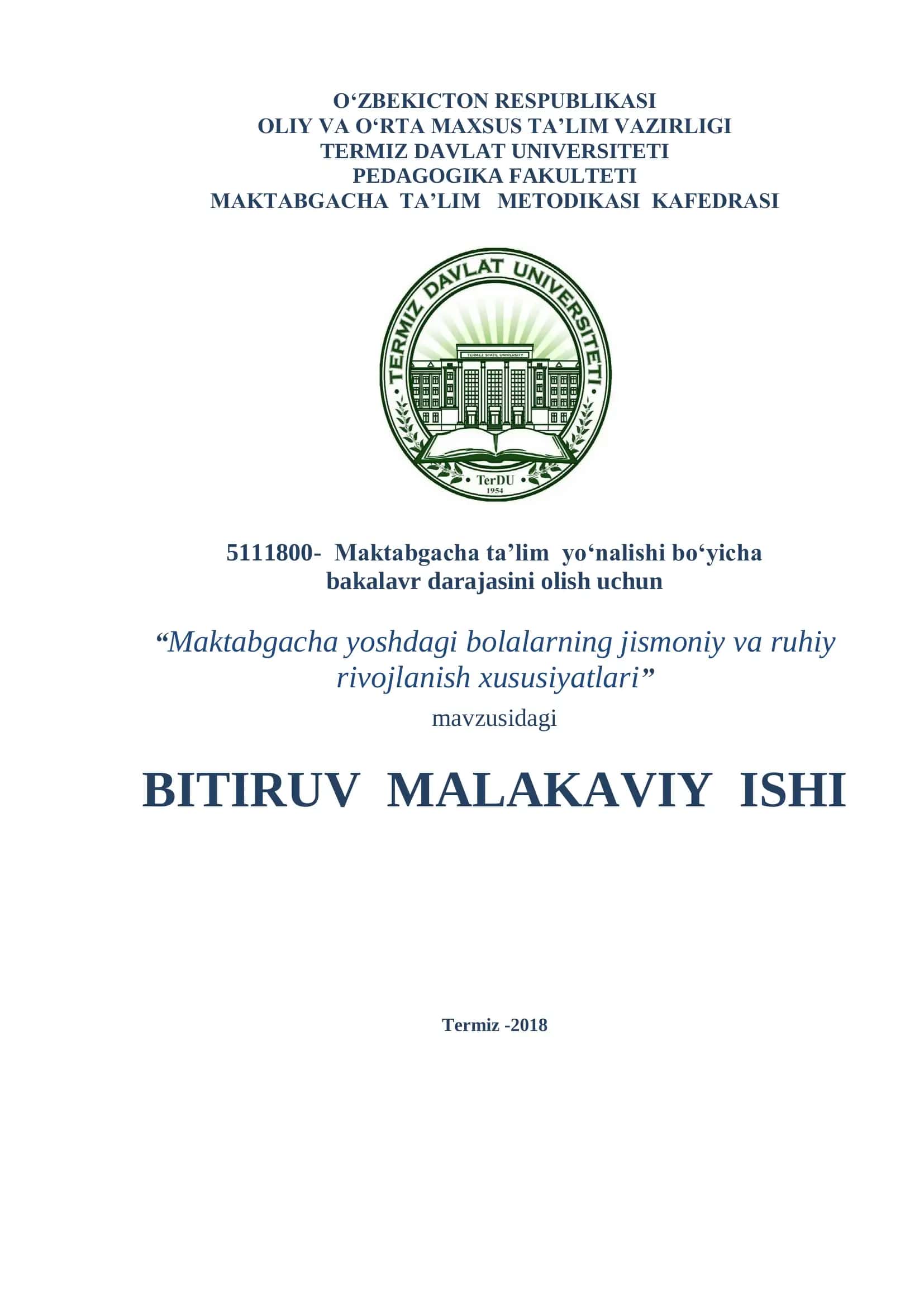 Maktabgacha Yoshdagi Bolalarning Jismoniy va Ruhiy Rivojlanish Xususiyatlar