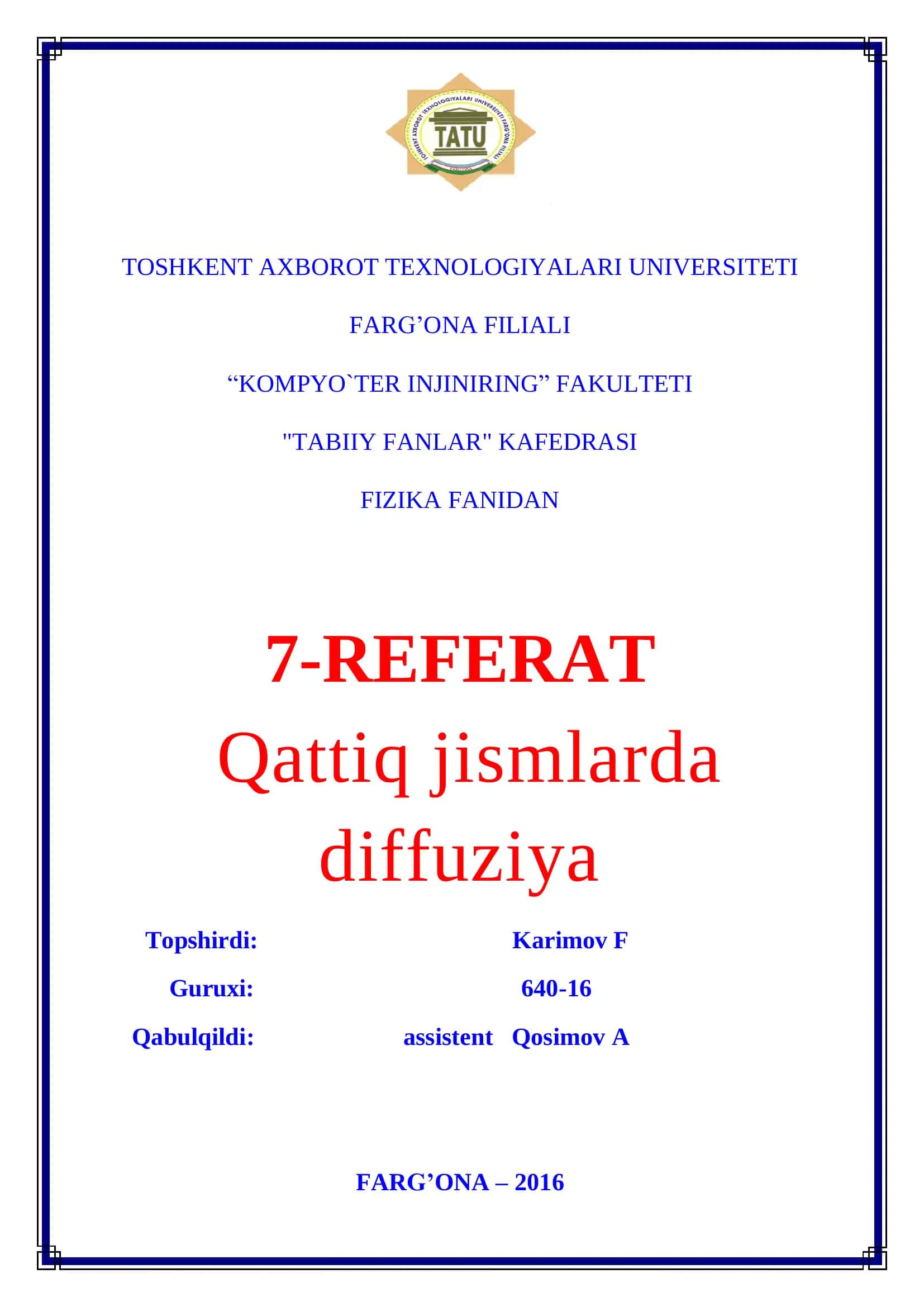 Qattiq jismlarda diffuziya