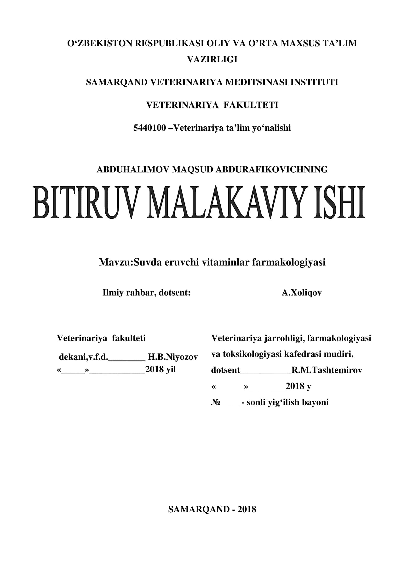 Suvda eruvchi vitaminlar farmakologiyasi