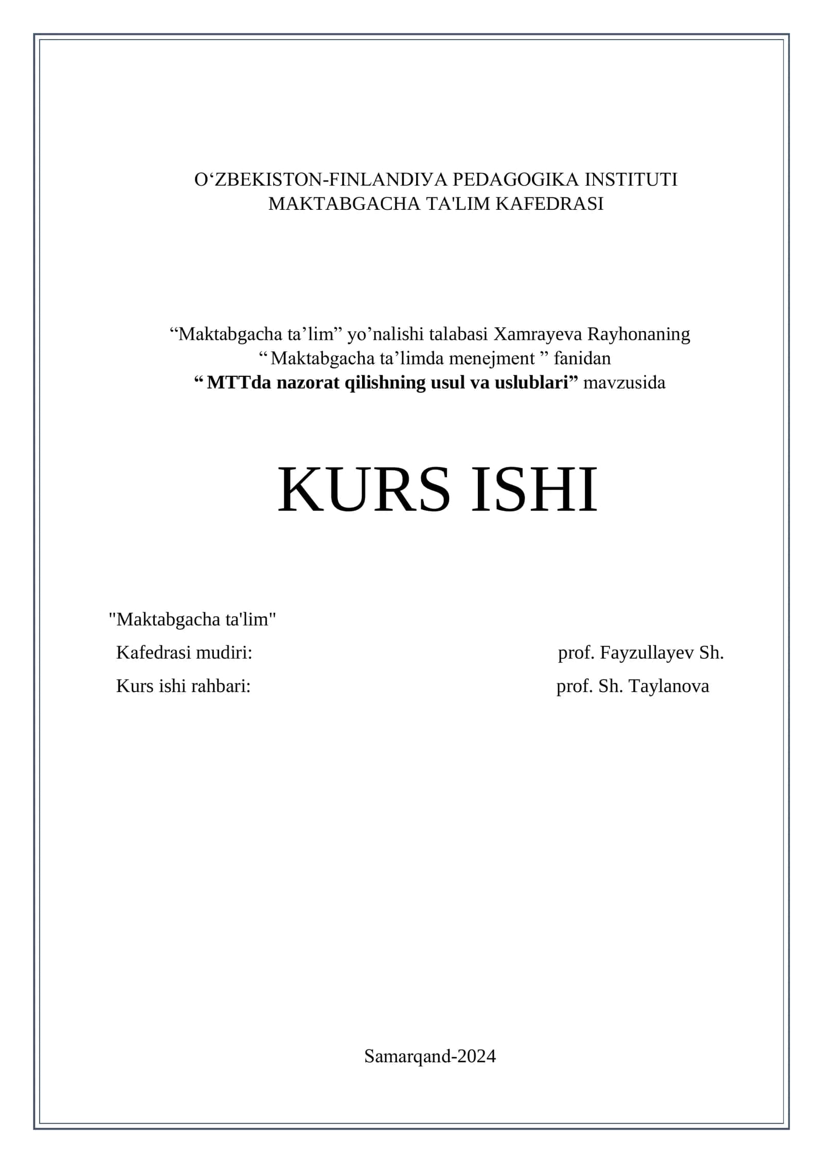 MTTda nazorat qilishning usul va uslublari