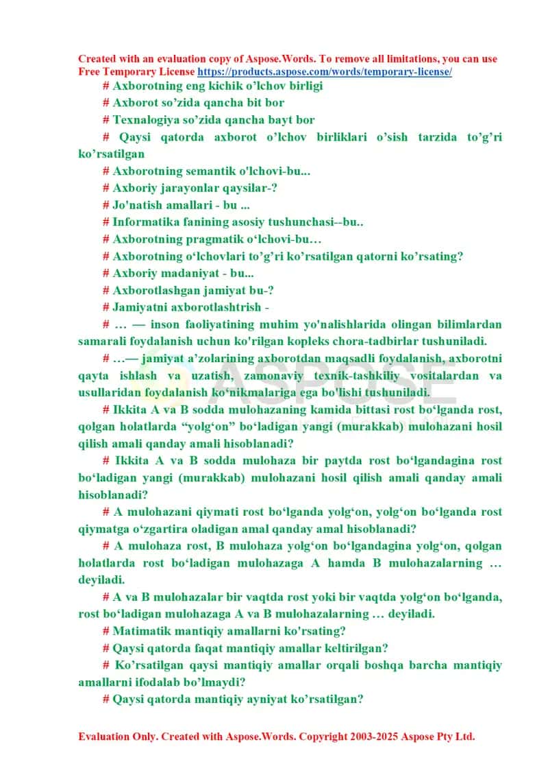 Informatika va axborot texnologiyalari savol-javoblar to‘plami (taqdimot)