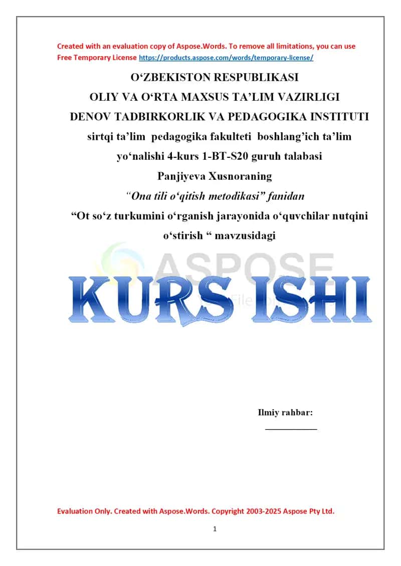 Ot so‘z turkumini o‘rganish jarayonida o‘quvchilar nutqini o‘stirish