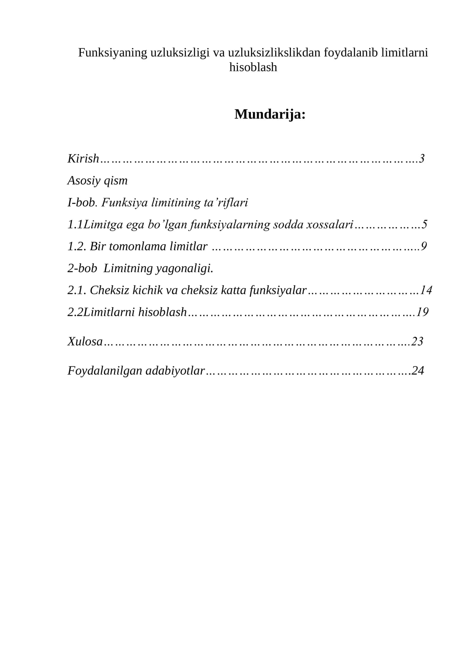 Funksiyalar ustida limitlar
