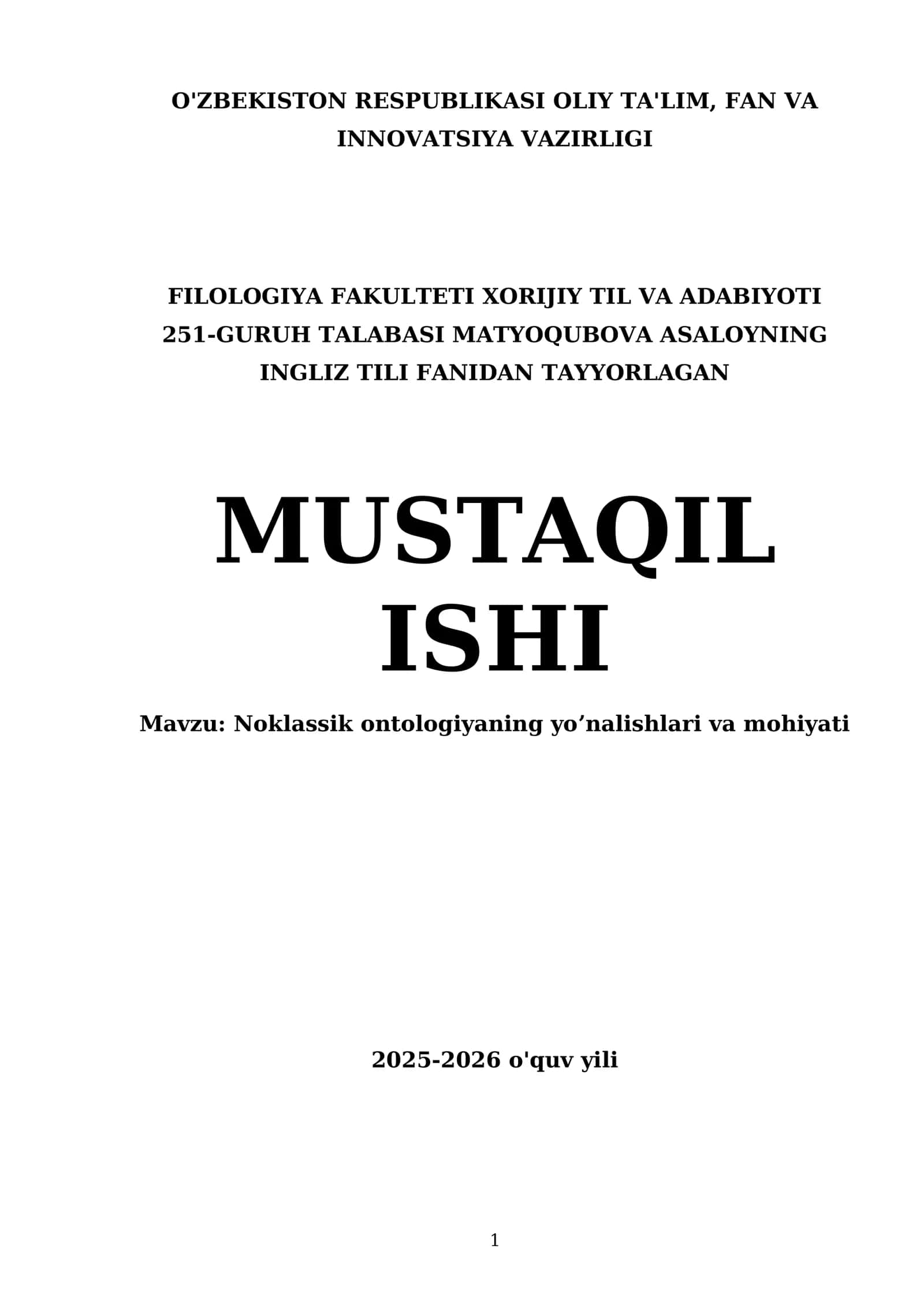 MUSTAQIL ISHI INGLIZ TILI FANIDAN