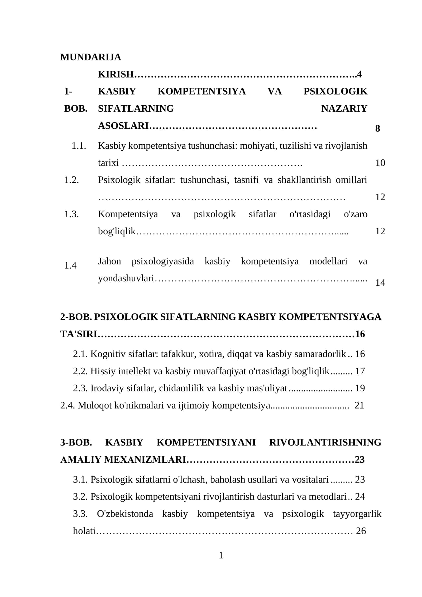 PSIXOLOGIK SIFATLARNING KASBIY KOMPETENTSIYAGA TA'SIRI